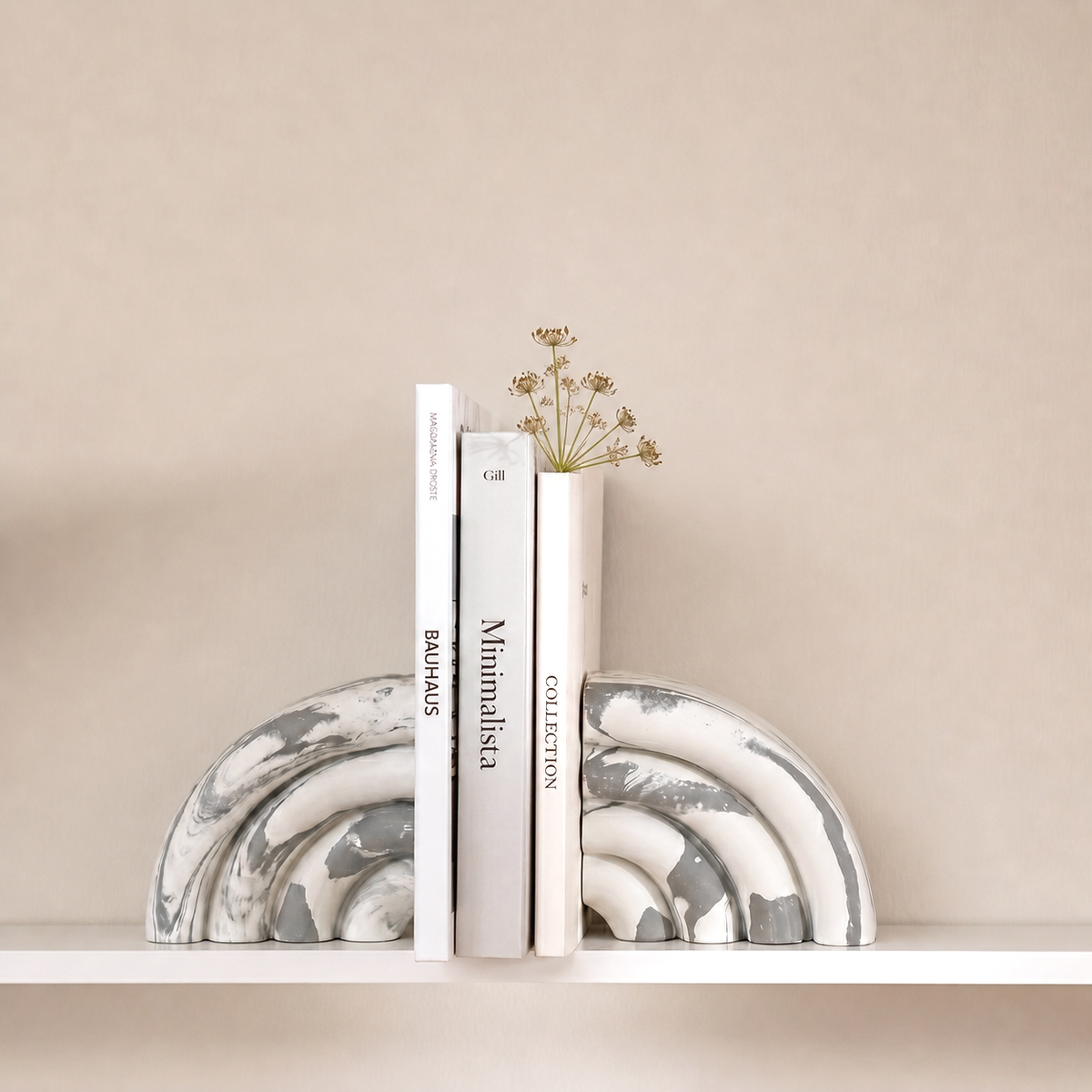 Monolith Marble Effect Bookends - Off-White
