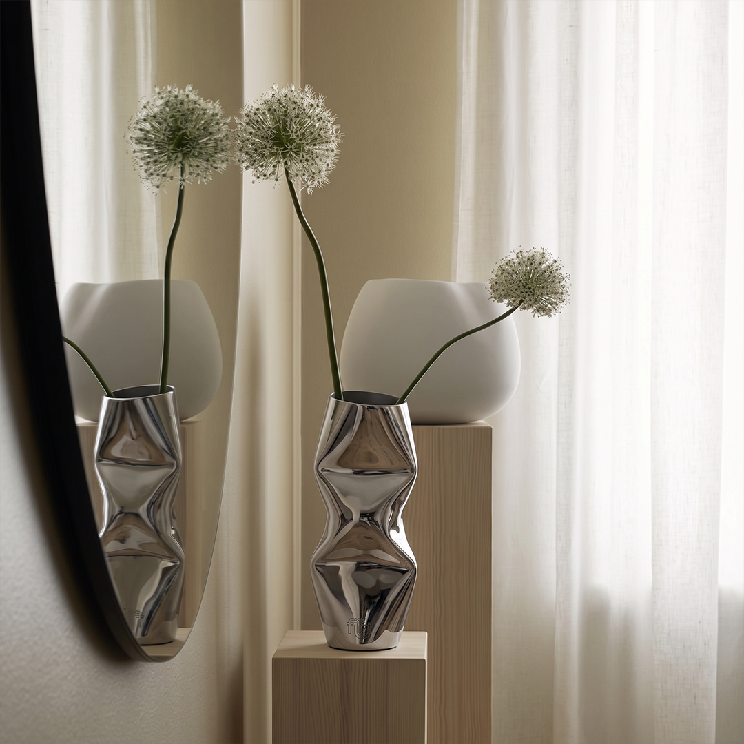 Stainless steel dented vase for home decor
