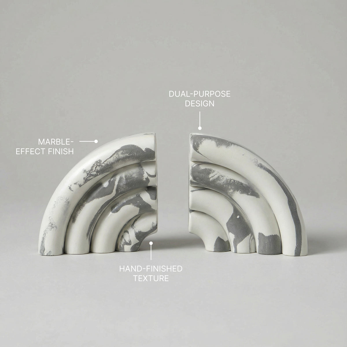 Monolith Marble Effect Bookends - Off-White