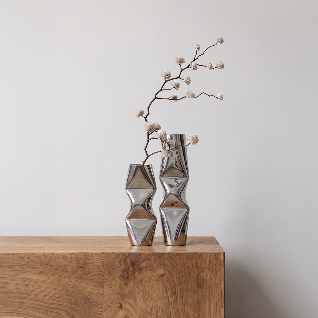 Chrome Dented Vases (Set of 2)