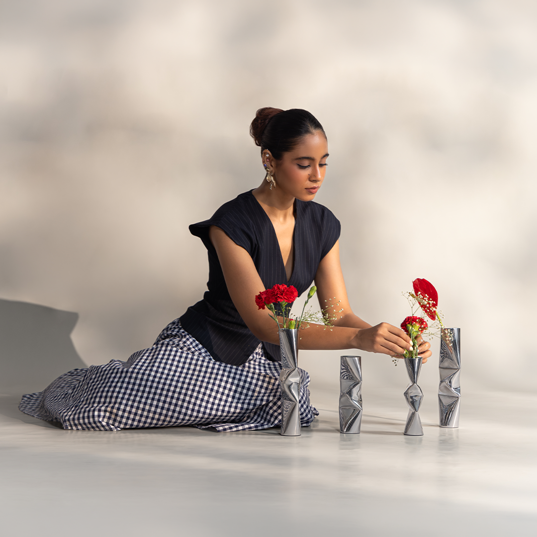 Chrome Dented Vases (Set of 2)