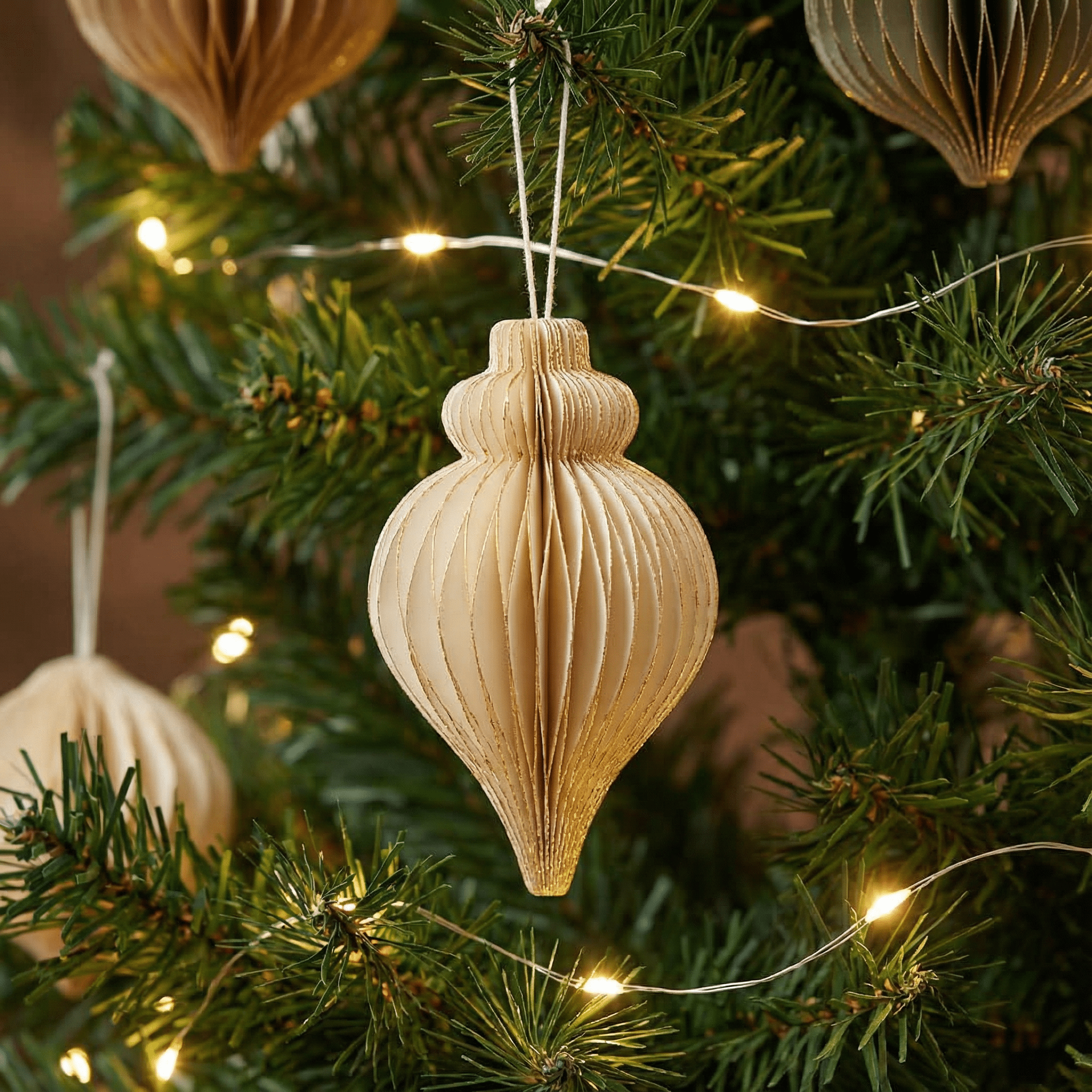 Christmas Ornaments - Off-White & Gold Glitter - Pack of 3