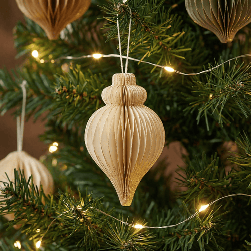 Christmas Ornaments - Off-White & Gold Glitter - Pack of 3