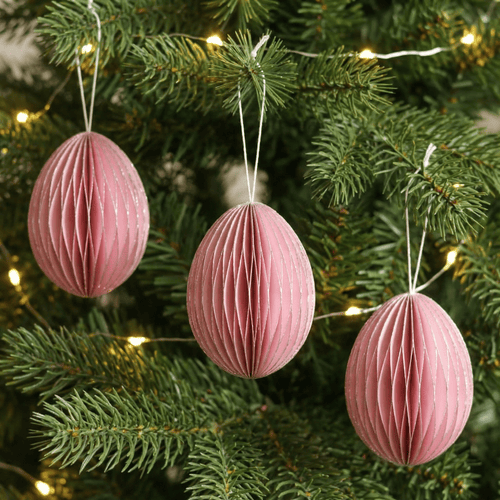 Christmas Ornaments- Festive Pink with Silver Glitter - Pack of 3