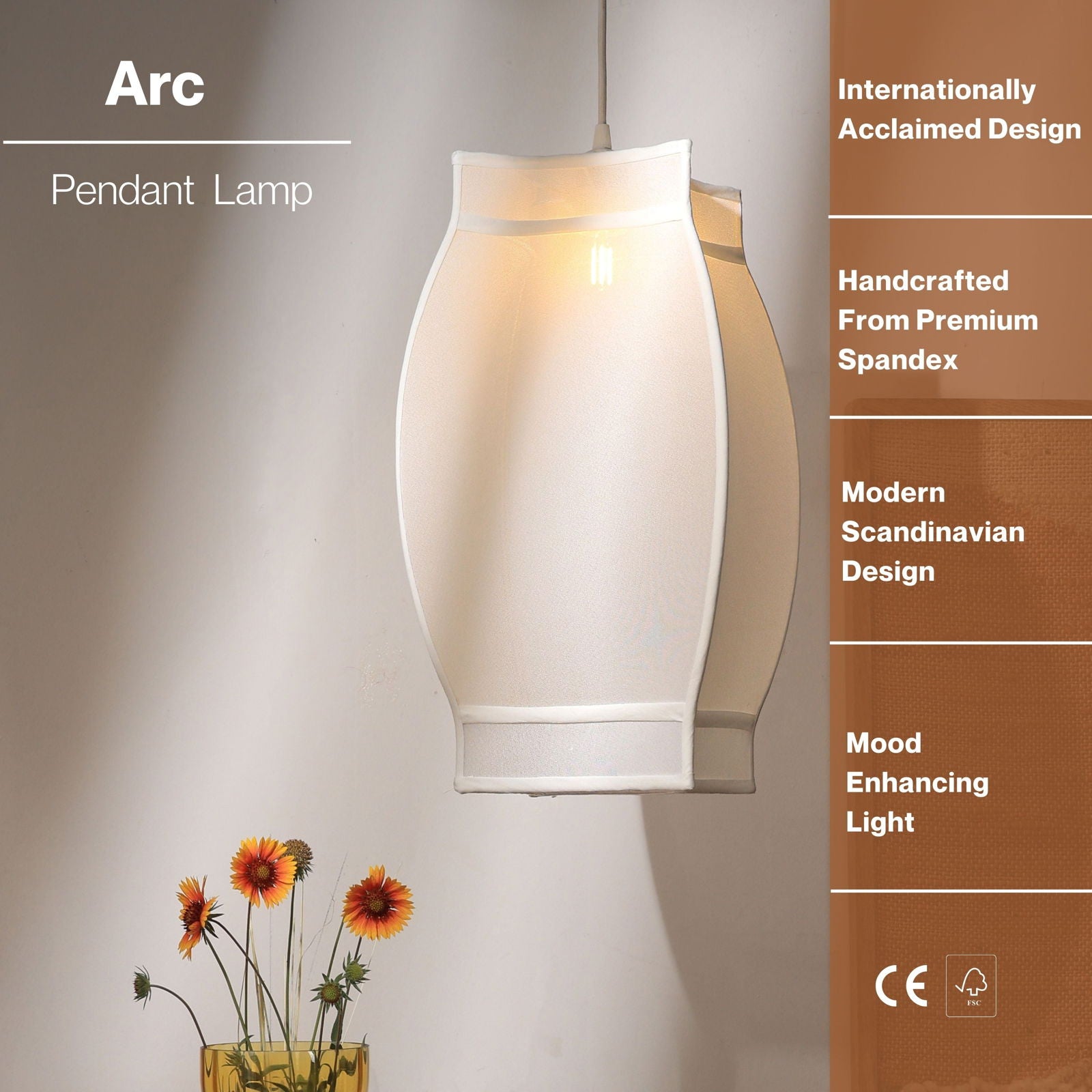 Arc Pendant Lamp - Corners, Spandex Fabric Pendant Light, Statement Hanging Light - FIG Living - Arc Pendant Lamp - Corners, Spandex Fabric Pendant Light, Statement Hanging Light - FIG Living
