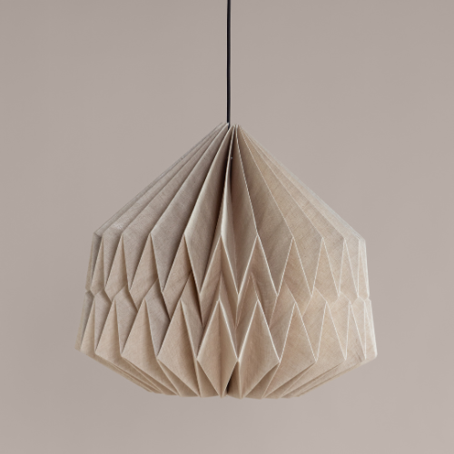 Beige Big pleat linen pendant light on a plain background
