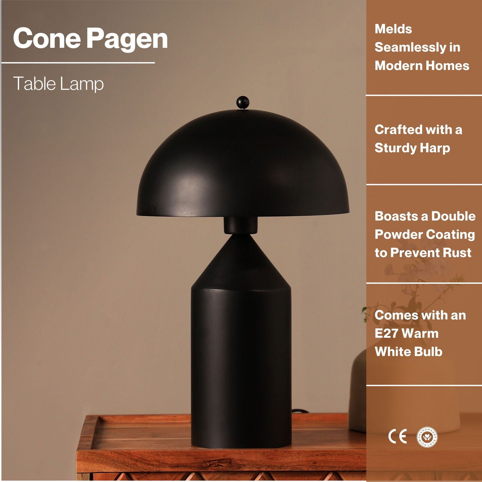 CONE PAGEN - TABLE LAMP - MODERN SCANDINAVIAN DESIGN DESK LAMP, PREMIUM METALLIC FINISH, EASY INSTALLATION - FIG Living - CONE PAGEN - TABLE LAMP - MODERN SCANDINAVIAN DESIGN DESK LAMP, PREMIUM METALLIC FINISH, EASY INSTALLATION - FIG Living