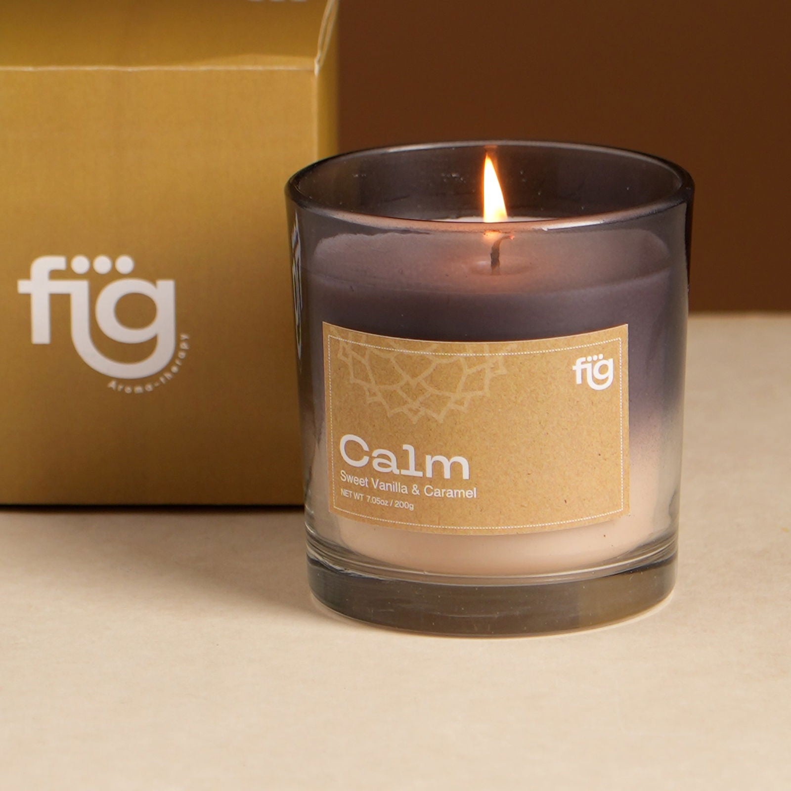 Calm Vanilla & Caramel Vegan Wax Candle - Palm Wax Scented Candle - FIG Living - Calm Vanilla & Caramel Vegan Wax Candle - Palm Wax Scented Candle - FIG Living