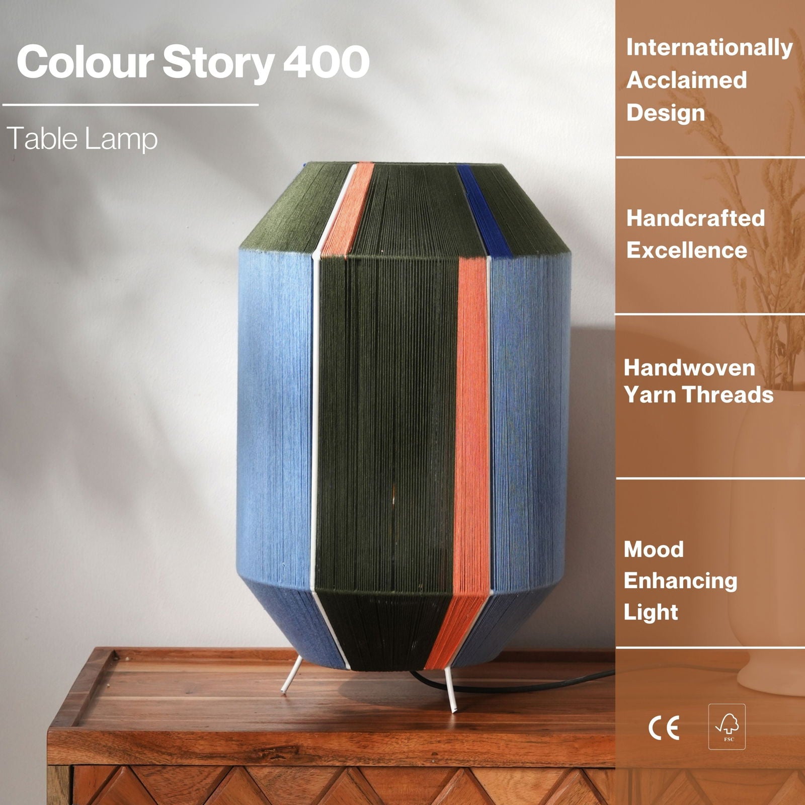 Colour Story 400 Table Lamp - Limited Edition Threading Pattern Desk Lamp, Cotton Threading Lampshade Bedside Lamp, Sturdy Construction - FIG Living - Colour Story 400 Table Lamp - Limited Edition Threading Pattern Desk Lamp, Cotton Threading Lampshade Bedside Lamp, Sturdy Construction - FIG Living