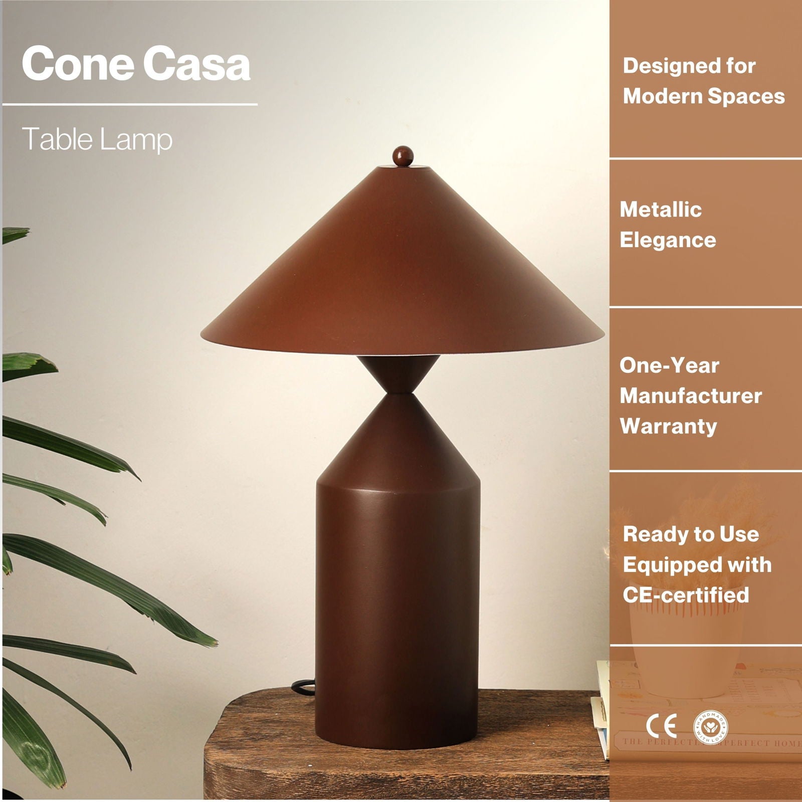 Cone Casa - Table Lamp - Modern Scandinavian Design, Premium Metallic Finish desk lamp, Easy Installation - FIG Living - Cone Casa - Table Lamp - Modern Scandinavian Design, Premium Metallic Finish desk lamp, Easy Installation - FIG Living