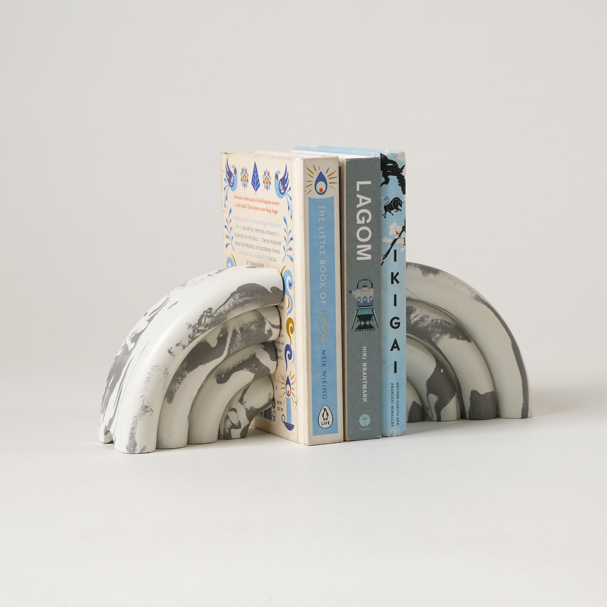 Marble Effect Concrete Bookends - Off-White