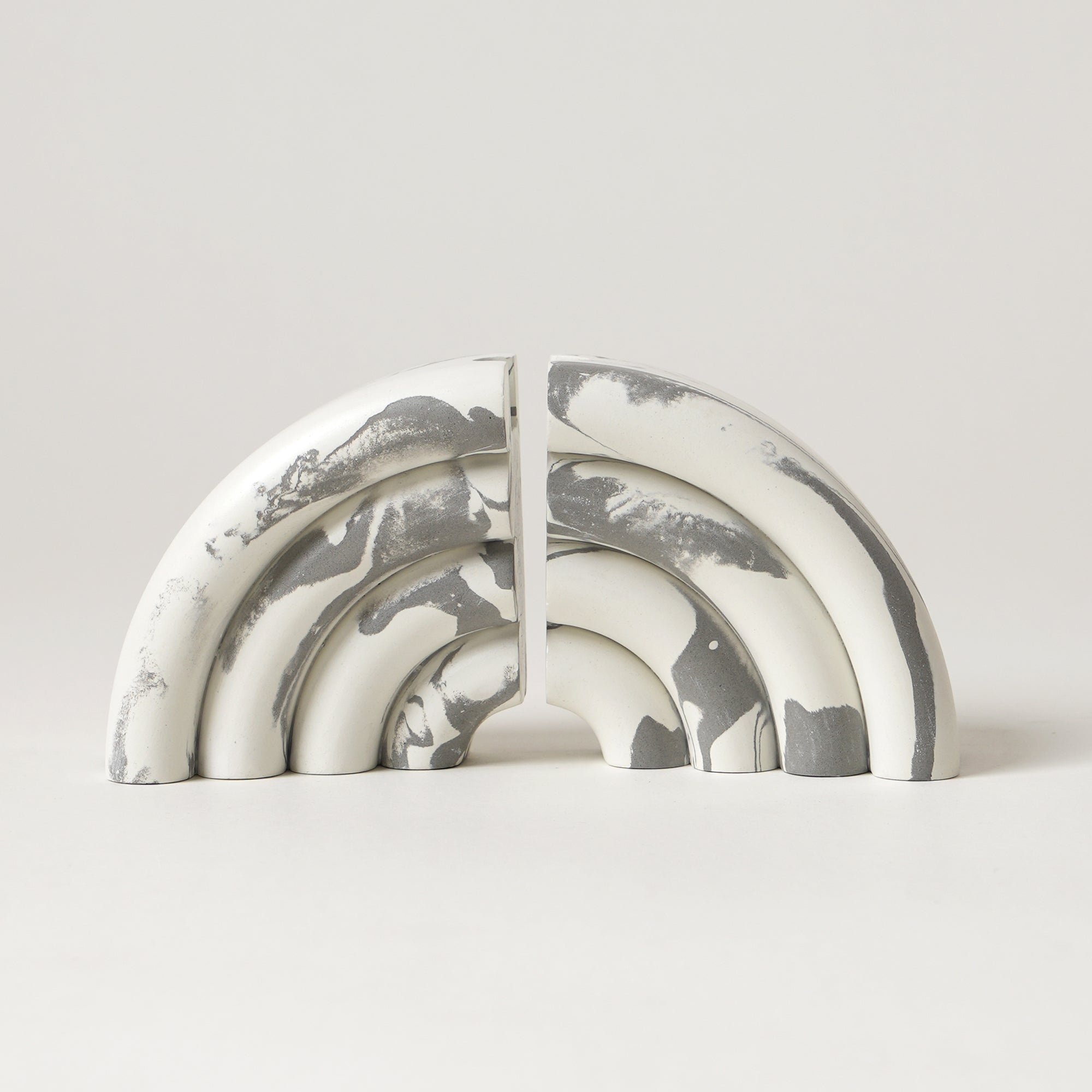 Marble Effect Concrete Bookends - Off-White