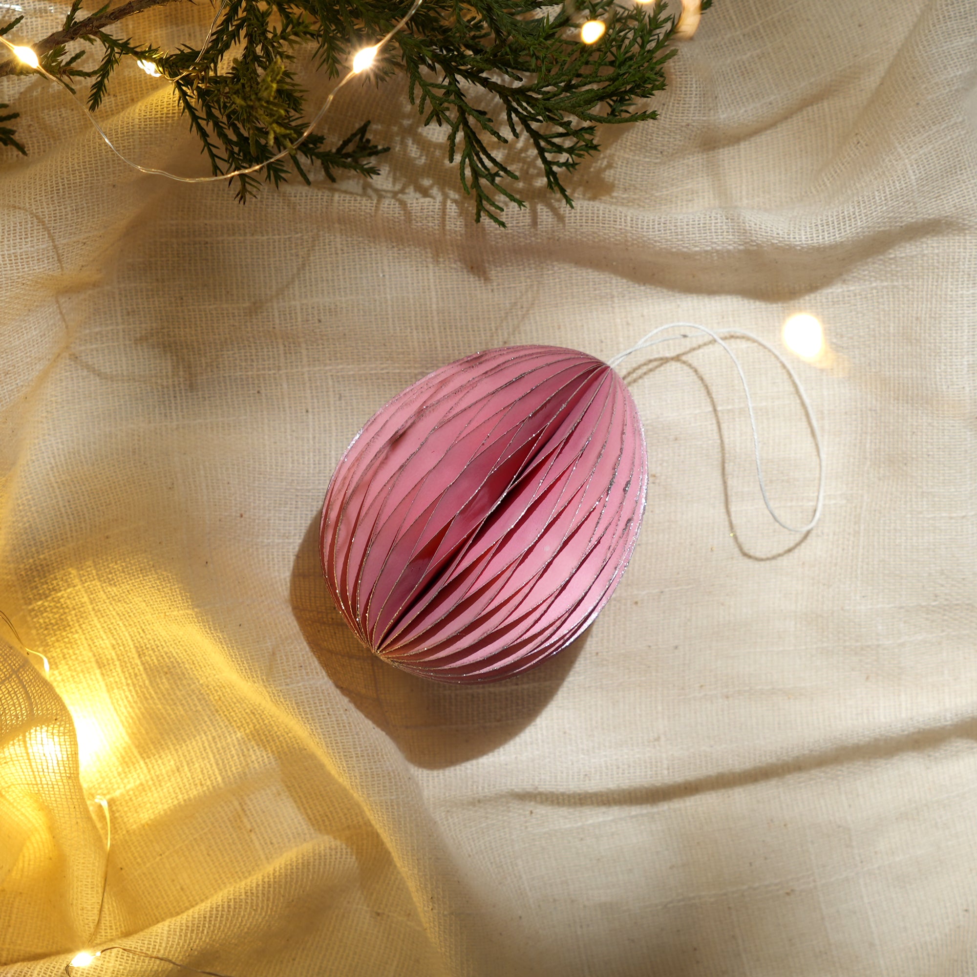 Festive Holiday Ornaments Pack of 3- Festive Pink with Silver Glitter