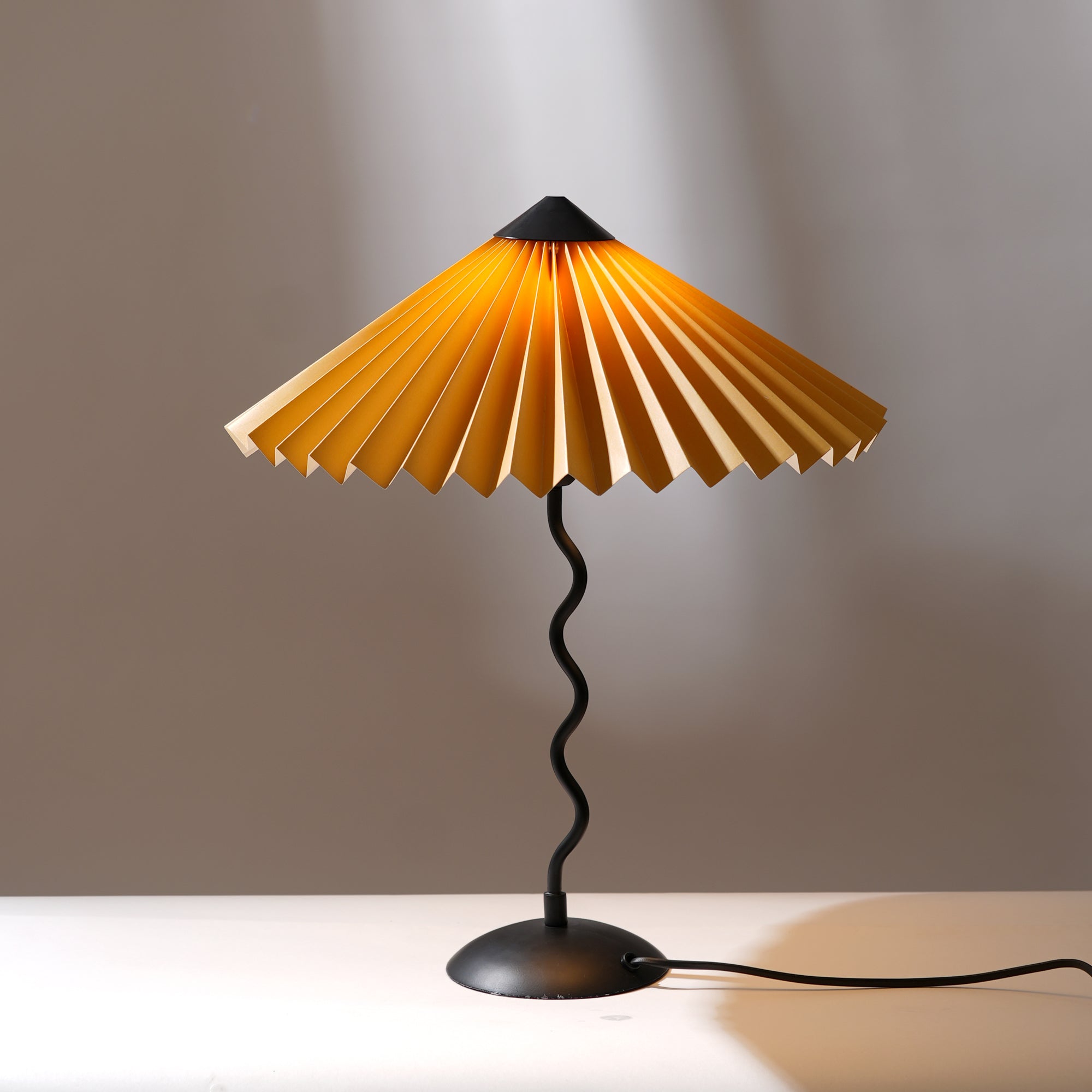 Wavy Table Lamp - Contemporary Metal Base Lighting with Handpleated Shade