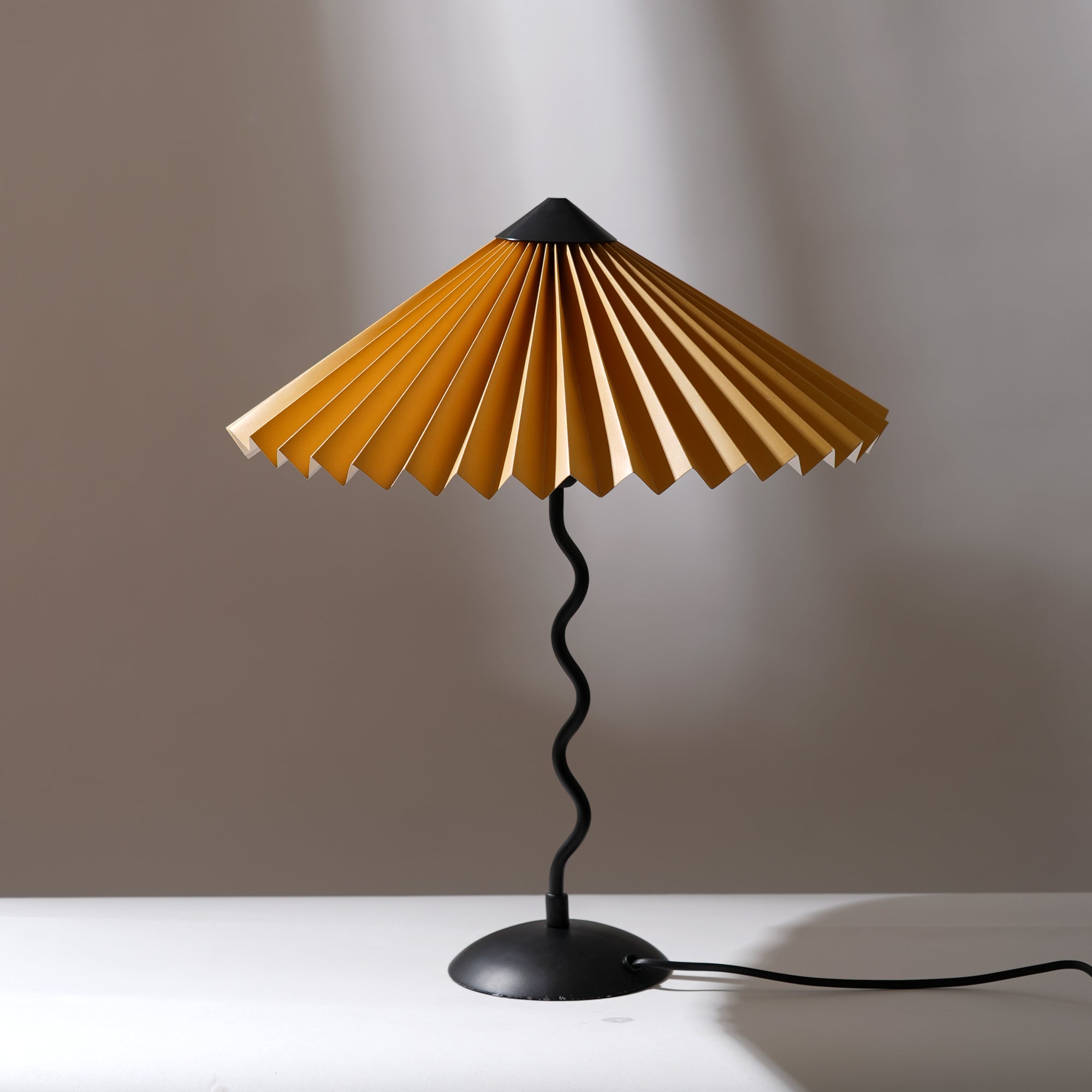 Wavy Table Lamp - Contemporary Metal Base Lighting with Handpleated Shade