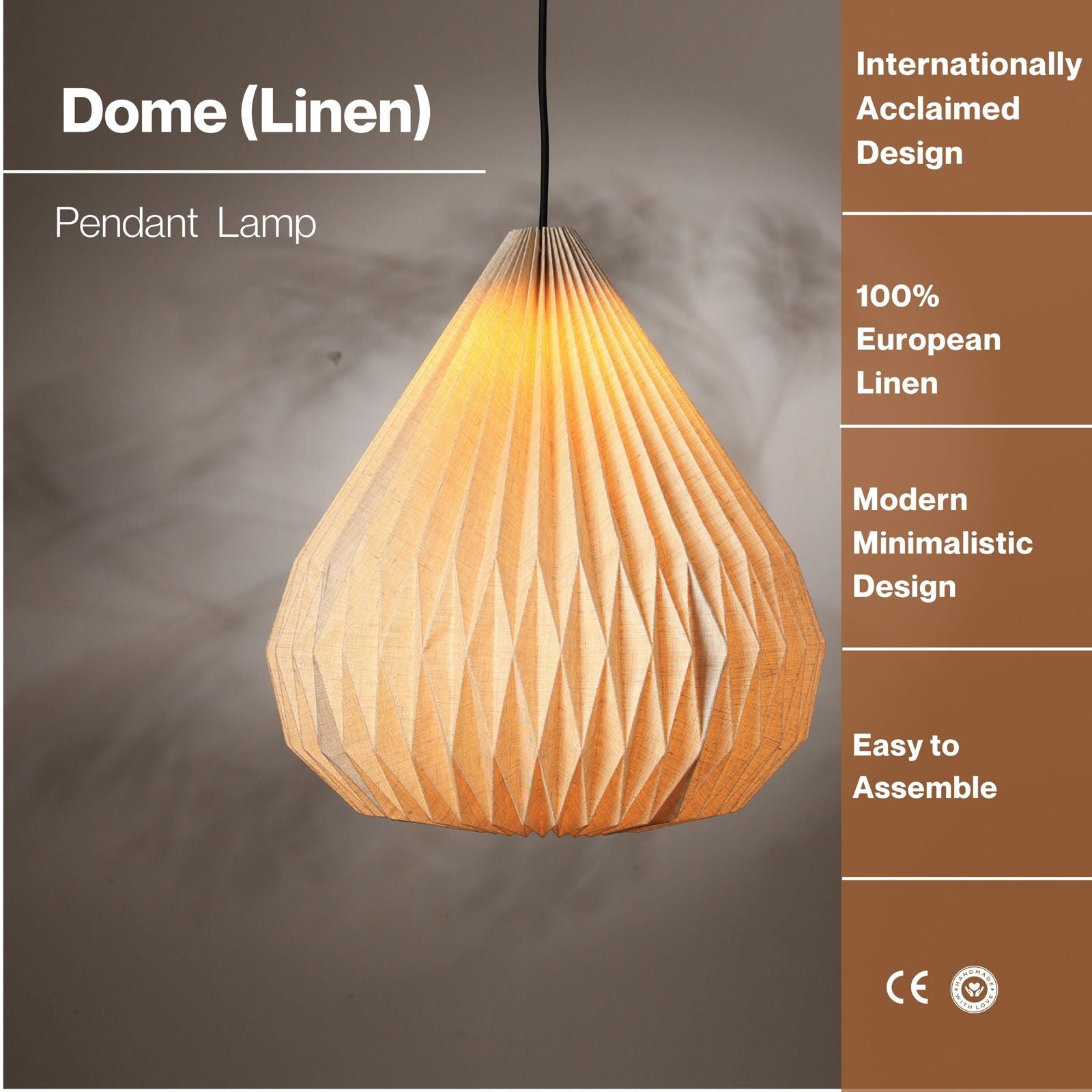 Dome Pendant Lamp - 100% European Linen Pendant Light, Elegant Dome Shape, Modern Design Hanging Light - FIG Living - Dome Pendant Lamp - 100% European Linen Pendant Light, Elegant Dome Shape, Modern Design Hanging Light - FIG Living
