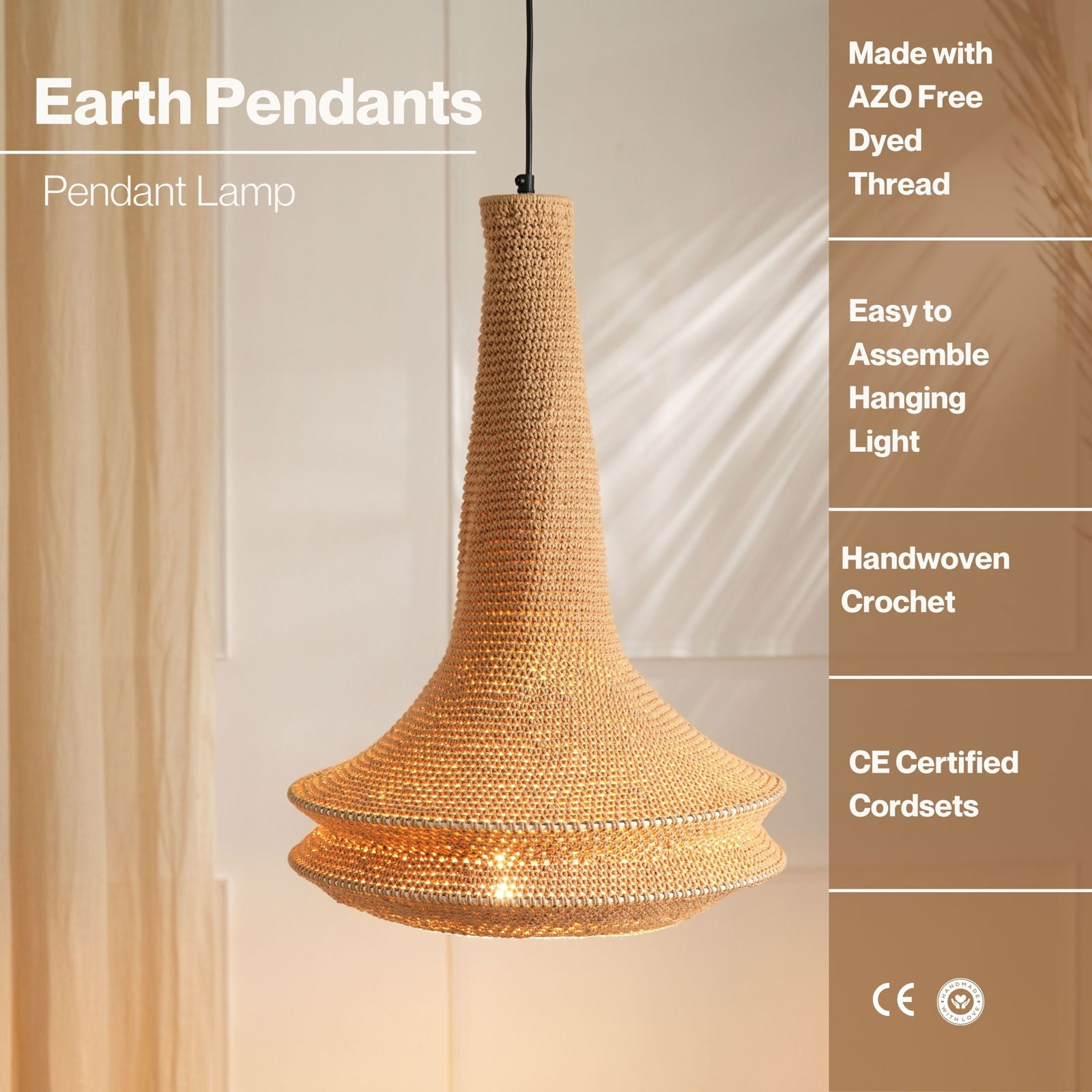 Earth Pendant Lamp - Cotton Crochet Pendant Light, Handcrafted Weaves, Sturdy Construction Hanging Light - FIG Living - 