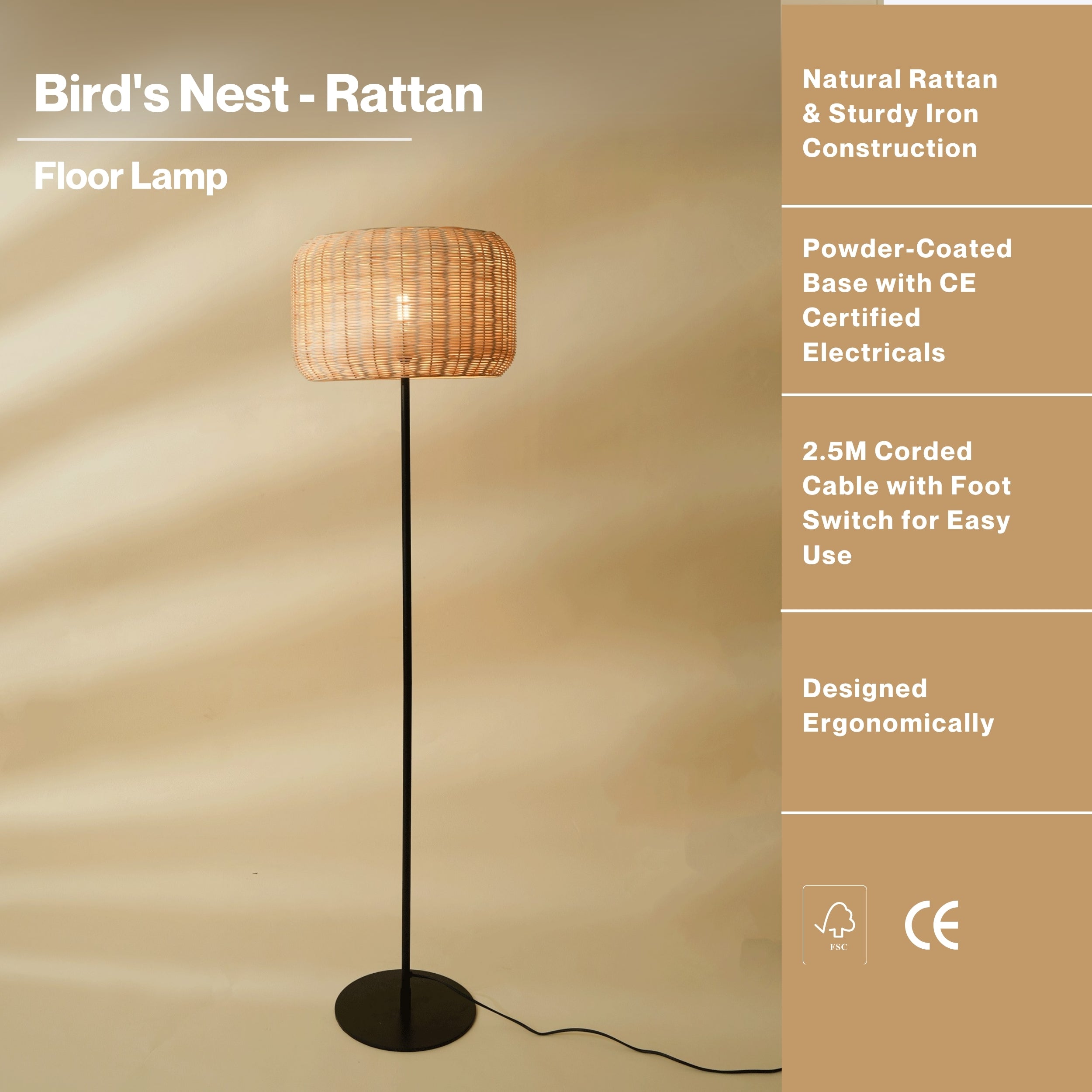 Bird's Nest - Rattan Floor Lamp