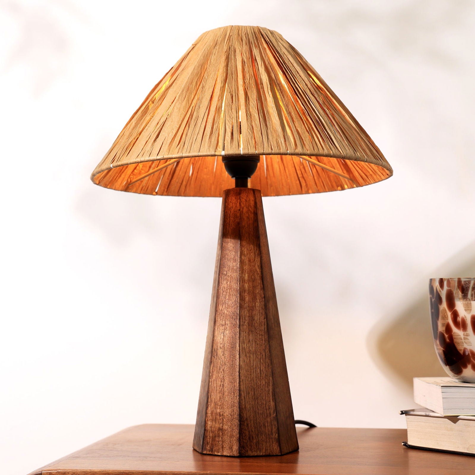 HARMONY TABLE LAMP - RAFFIA, NATURAL WOOD, PERFECT DESK LAMP FOR EARTHY SPACES - FIG Living - HARMONY TABLE LAMP - RAFFIA, NATURAL WOOD, PERFECT DESK LAMP FOR EARTHY SPACES - FIG Living