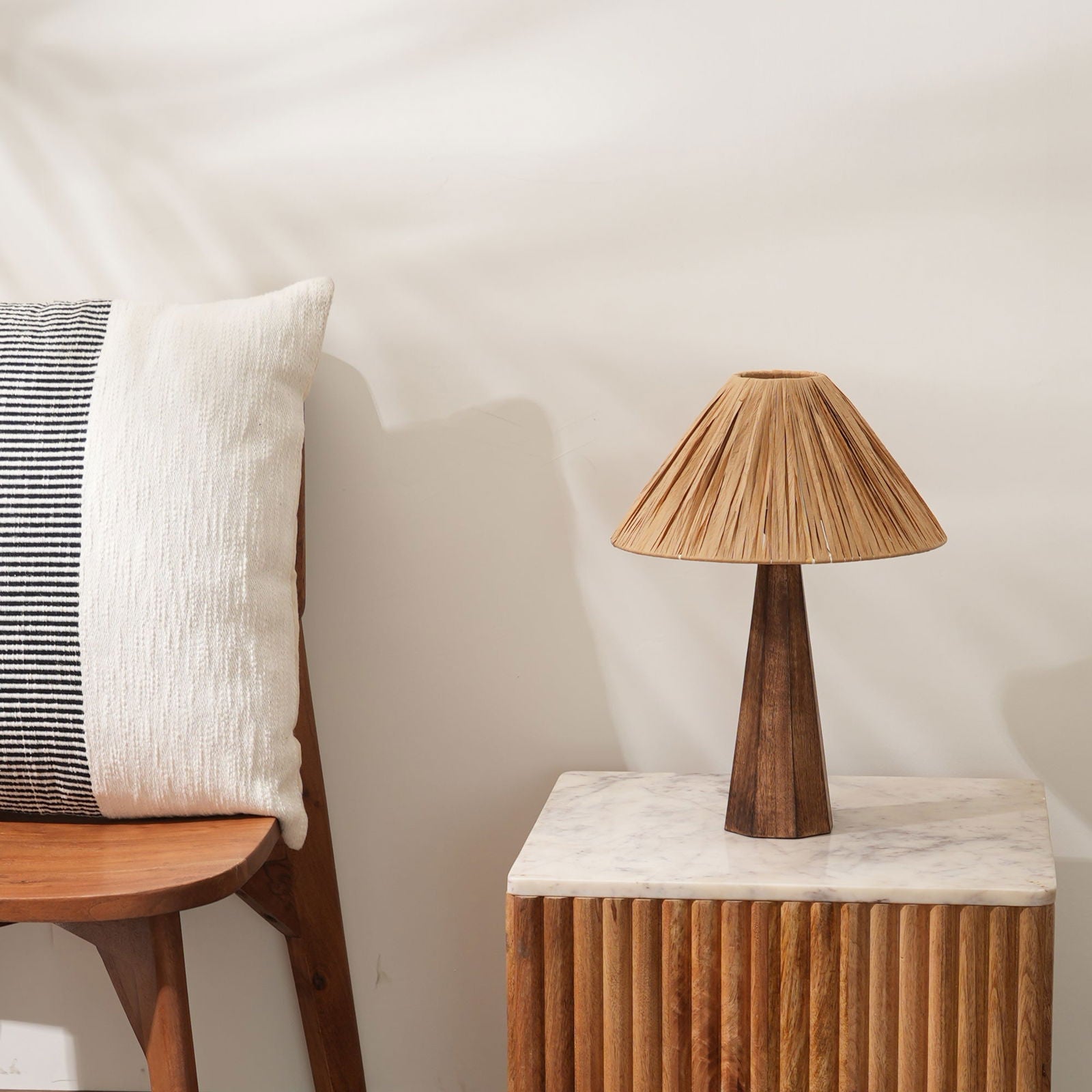 HARMONY TABLE LAMP - RAFFIA, NATURAL WOOD, PERFECT DESK LAMP FOR EARTHY SPACES - FIG Living - HARMONY TABLE LAMP - RAFFIA, NATURAL WOOD, PERFECT DESK LAMP FOR EARTHY SPACES - FIG Living