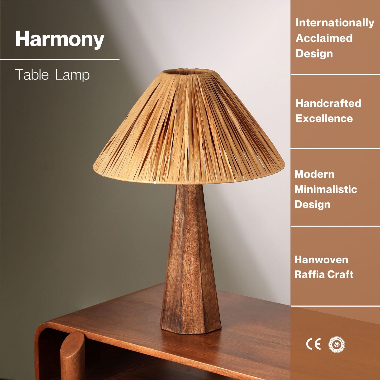 HARMONY TABLE LAMP - RAFFIA, NATURAL WOOD, PERFECT DESK LAMP FOR EARTHY SPACES - FIG Living - HARMONY TABLE LAMP - RAFFIA, NATURAL WOOD, PERFECT DESK LAMP FOR EARTHY SPACES - FIG Living