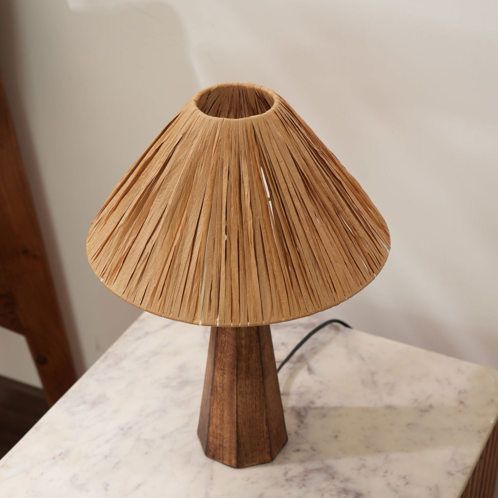 HARMONY TABLE LAMP - RAFFIA, NATURAL WOOD, PERFECT DESK LAMP FOR EARTHY SPACES - FIG Living - HARMONY TABLE LAMP - RAFFIA, NATURAL WOOD, PERFECT DESK LAMP FOR EARTHY SPACES - FIG Living