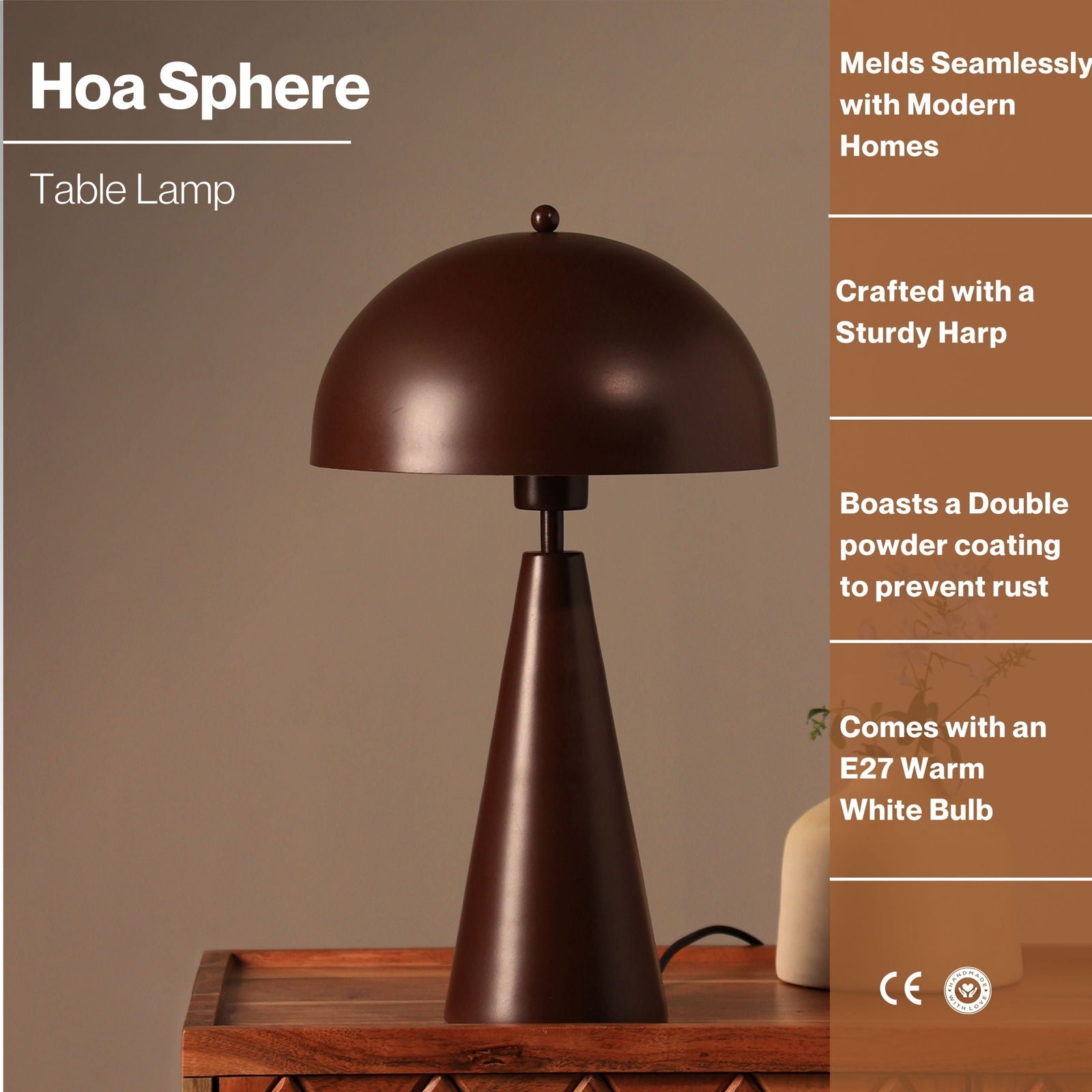Hoa Sphere Table Lamp, Modern Scandinavian Design Bedside Lamp, Premium Metallic Finish Desk Lamp, Easy Installation - FIG Living - Hoa Sphere Table Lamp, Modern Scandinavian Design Bedside Lamp, Premium Metallic Finish Desk Lamp, Easy Installation - FIG Living