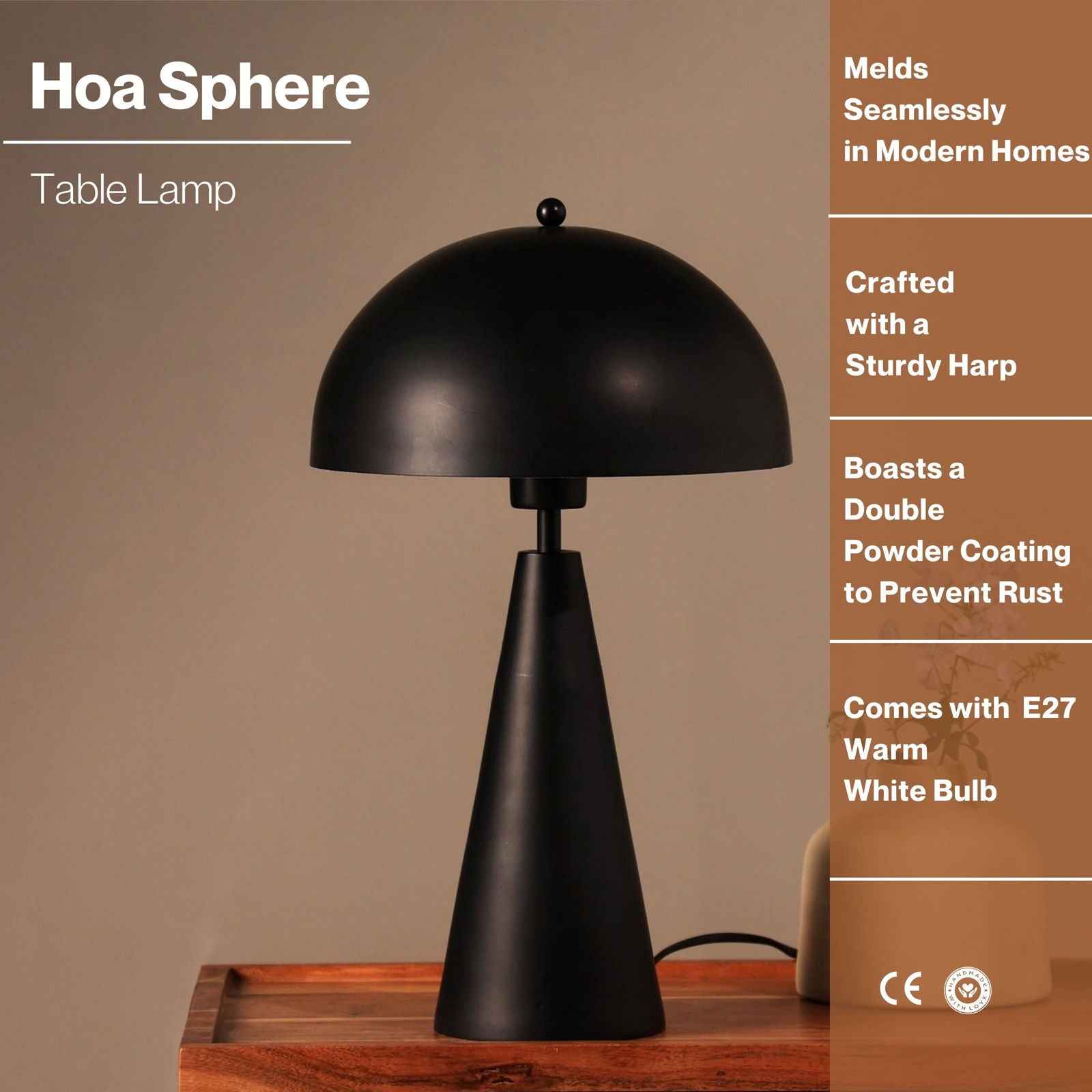 Hoa Sphere Table Lamp, Modern Scandinavian Design Bedside Lamp, Premium Metallic Finish Desk Lamp, Easy Installation - FIG Living - Hoa Sphere Table Lamp, Modern Scandinavian Design Bedside Lamp, Premium Metallic Finish Desk Lamp, Easy Installation - FIG Living