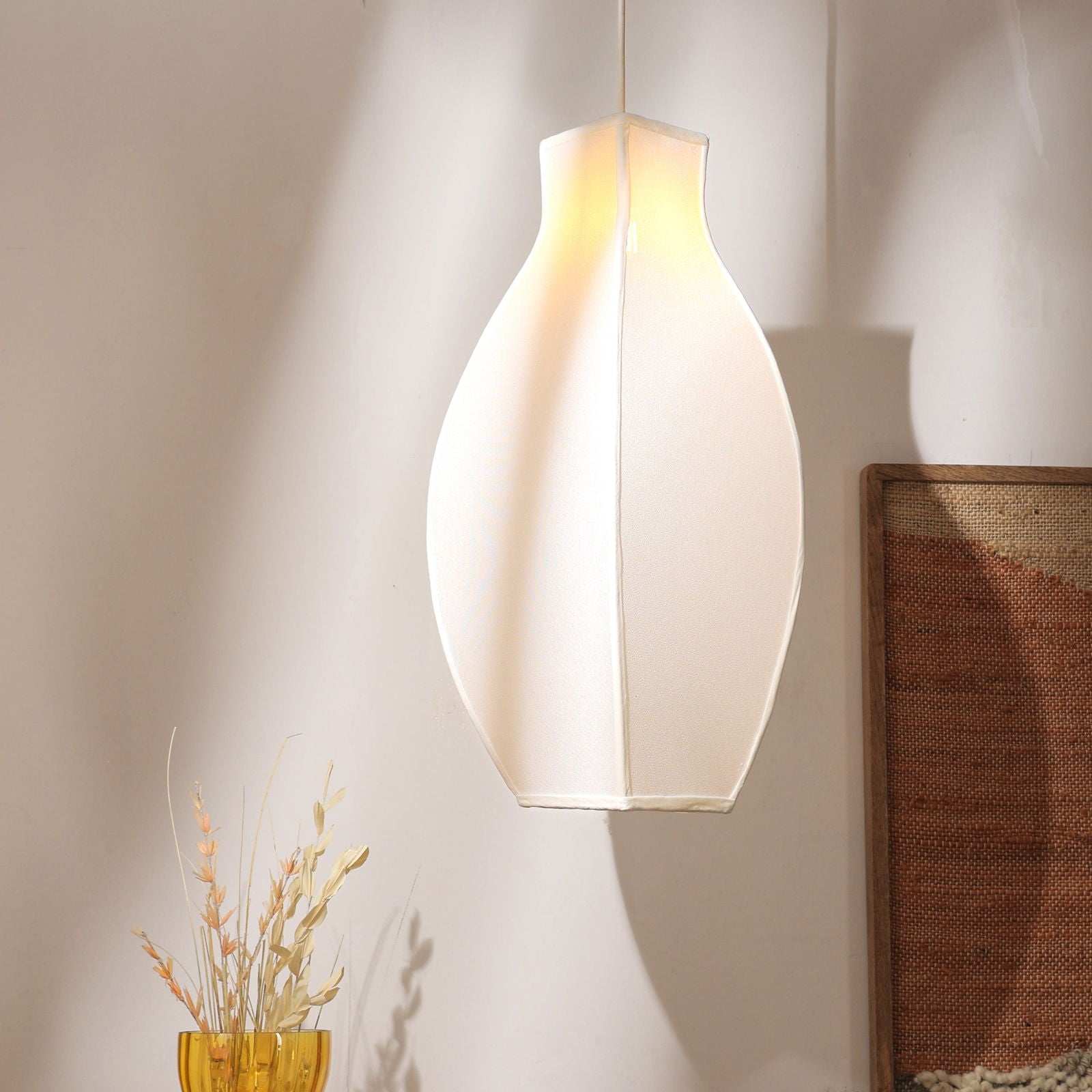 Juglar Pendant Lamp (Off White) - Corners & Bedside Hanging Light, Modern, Spandex Fabric Pendant Light - FIG Living - Juglar Pendant Lamp (Off White) - Corners & Bedside Hanging Light, Modern, Spandex Fabric Pendant Light - FIG Living