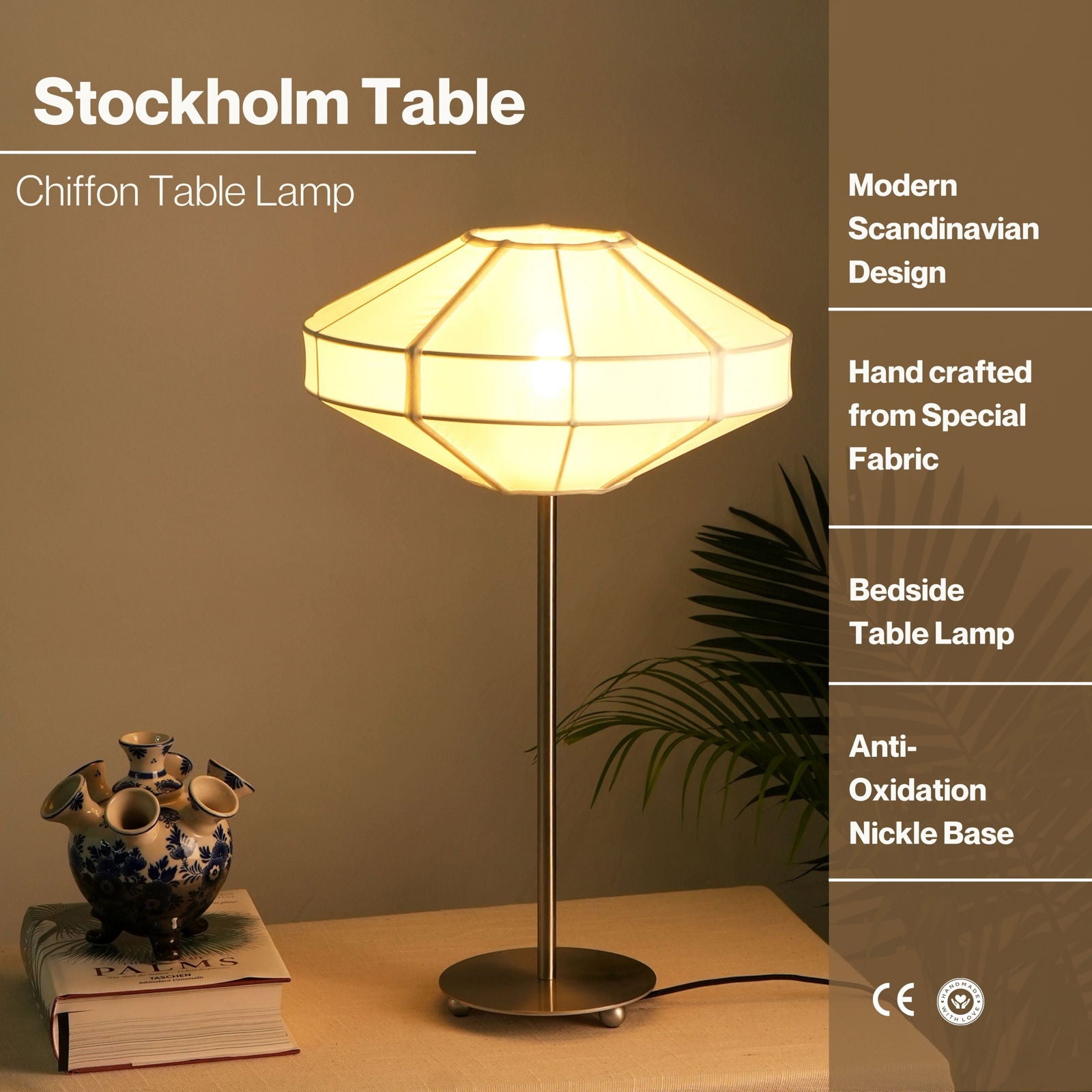 LUXE COLLECTION - STOCKHOLM TABLE LAMP - PREMIUM CHIFFON FABRIC DESK, METALLIC SPACER, SOFT WARM GLOW, MOOD ENHANCEMENT LIGHTING - FIG Living - LUXE COLLECTION - STOCKHOLM TABLE LAMP - PREMIUM CHIFFON FABRIC DESK, METALLIC SPACER, SOFT WARM GLOW, MOOD ENHANCEMENT LIGHTING - FIG Living