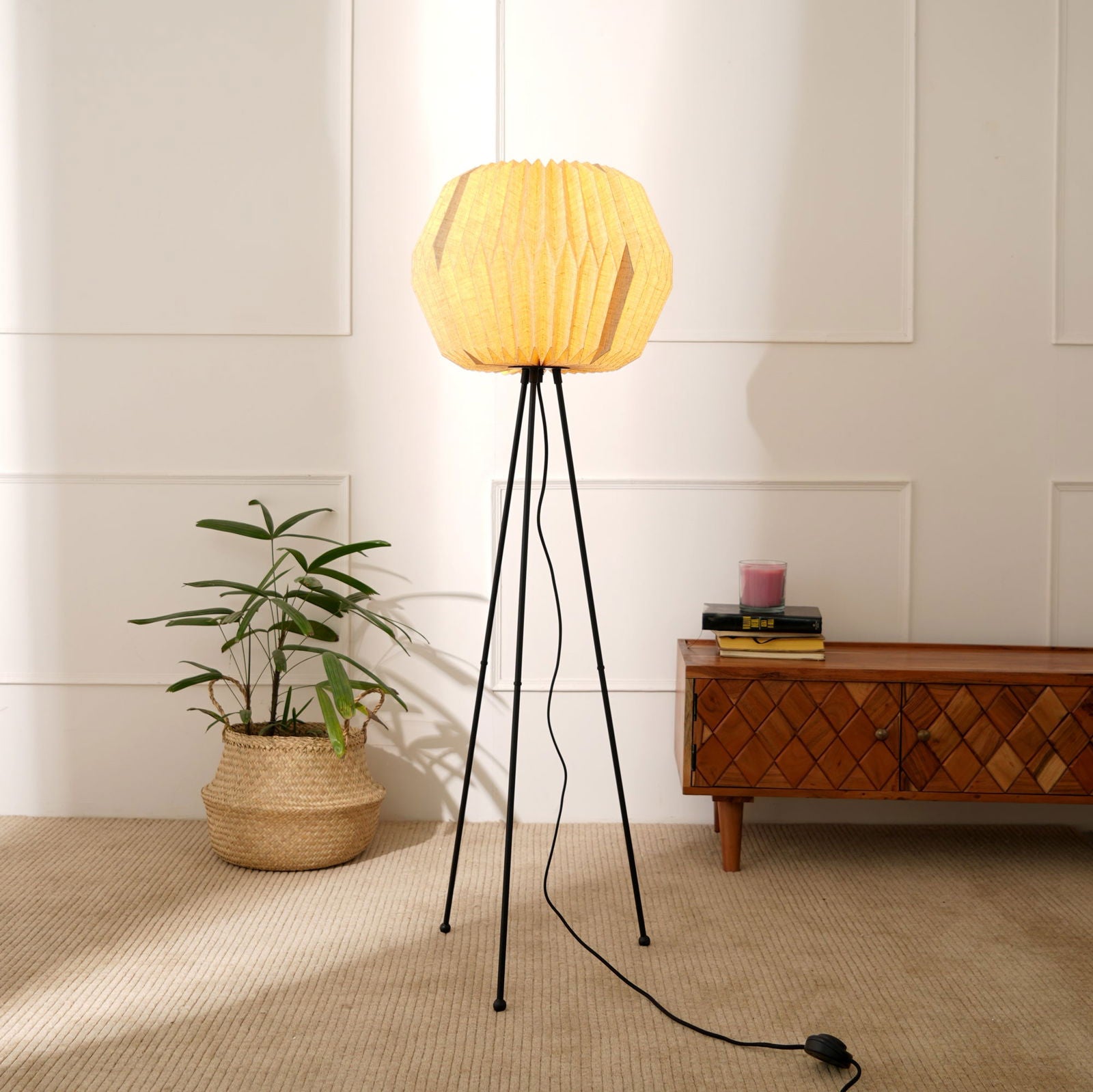 Lifo Floor Lamp - Origami, Linen Floor Light, Knock Down Tripod standing Lamp - FIG Living - Lifo Floor Lamp - Origami, Linen Floor Light, Knock Down Tripod standing Lamp Image