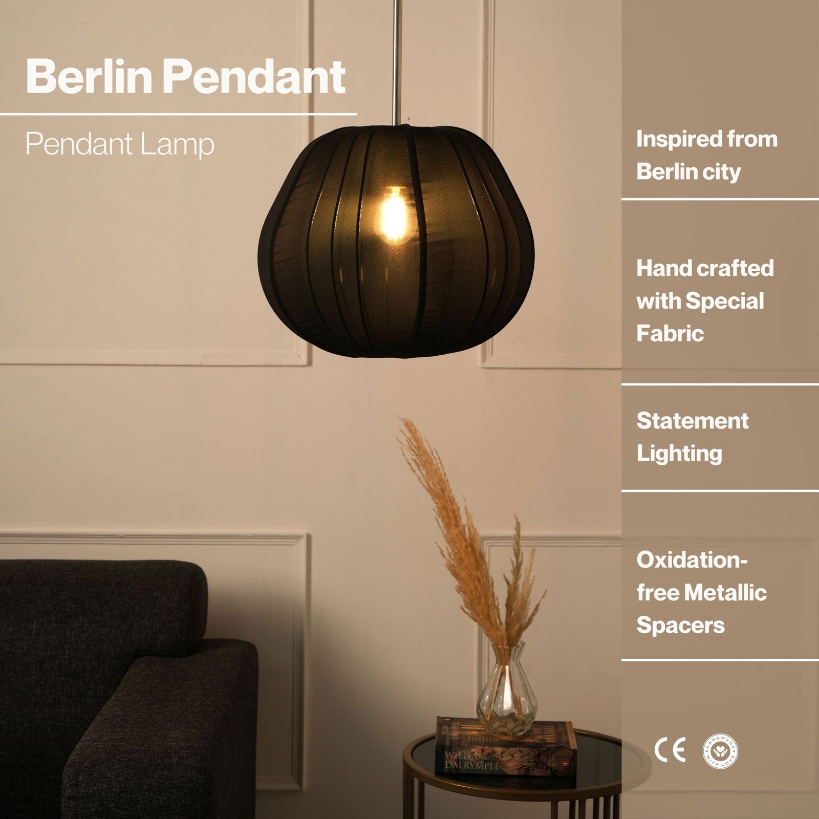 Luxe Collection Pendant Lamp - Berlin Pendant Light - Premium Chiffon Fabric, Metallic Spacer, Soft Warm Glow, Mood Enhancement Hanging Light - FIG Living - Luxe Collection Pendant Lamp - Berlin Pendant Light - Premium Chiffon Fabric, Metallic Spacer, Soft Warm Glow, Mood Enhancement Hanging Light - FIG Living