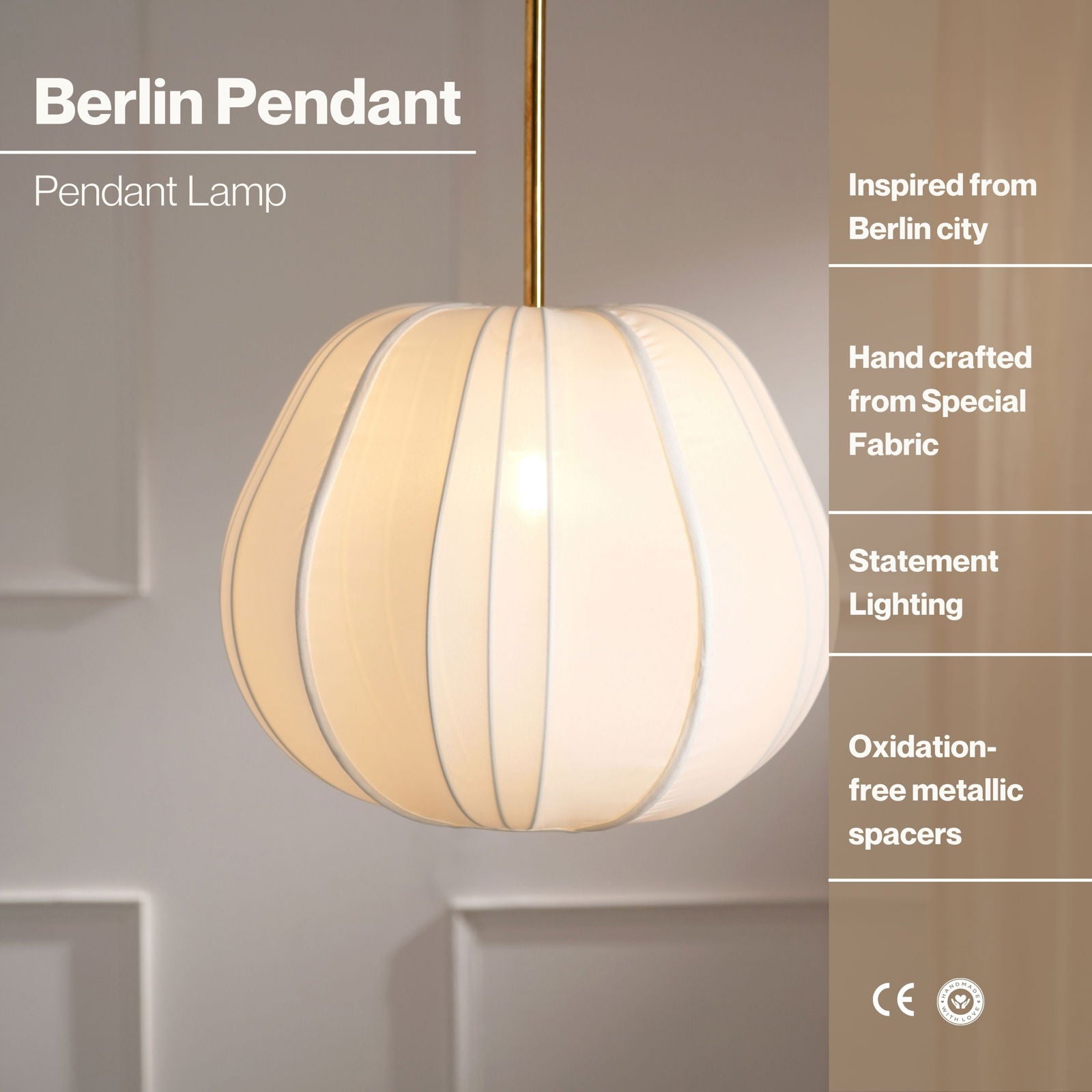 Luxe Collection Pendant Lamp - Berlin Pendant Light - Premium Chiffon Fabric, Metallic Spacer, Soft Warm Glow, Mood Enhancement Hanging Light - FIG Living - Luxe Collection Pendant Lamp - Berlin Pendant Light - Premium Chiffon Fabric, Metallic Spacer, Soft Warm Glow, Mood Enhancement Hanging Light - FIG Living