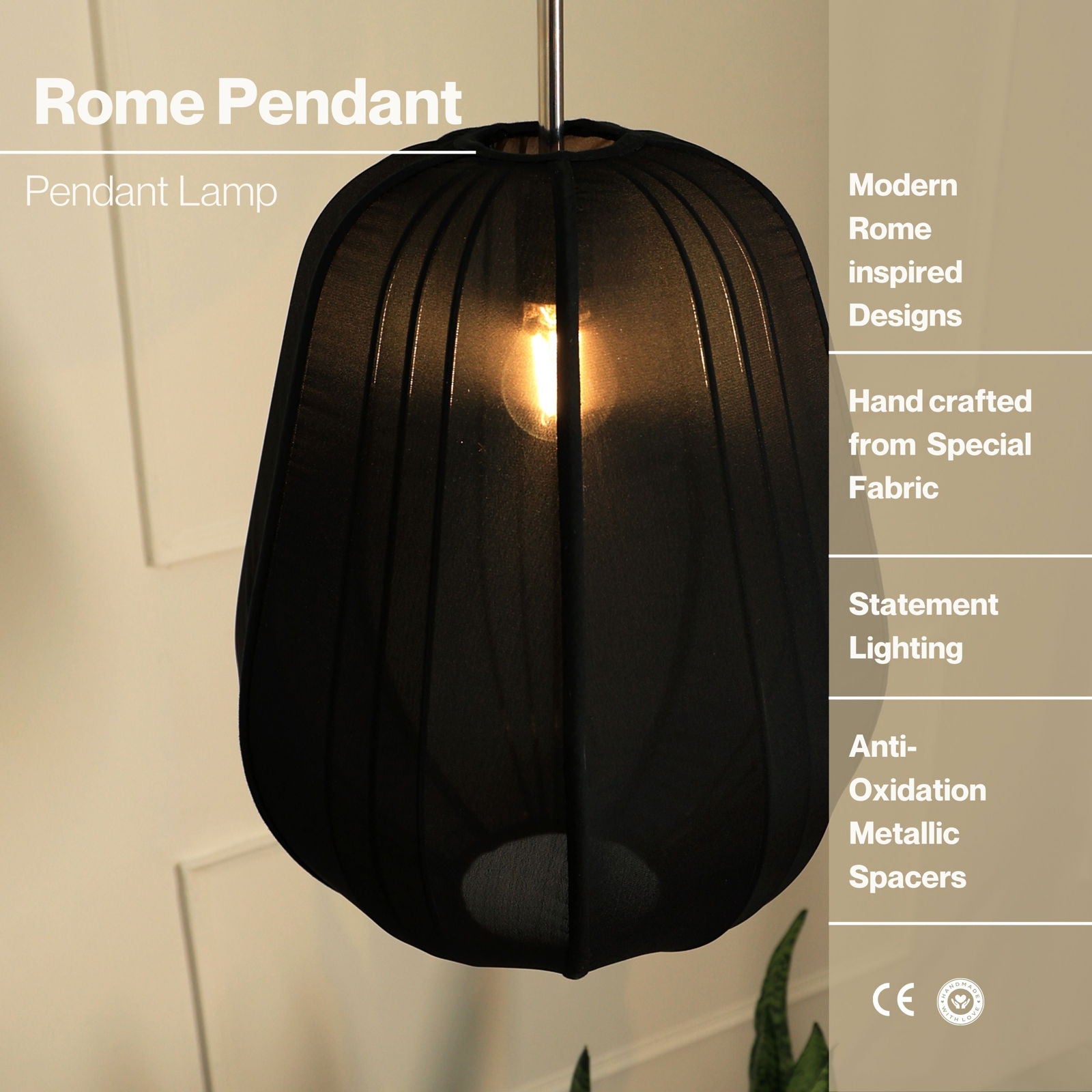 Luxe Collection Pendant Lamp - Rome Lamp - Premium Chiffon Fabric Pendant Light, Metallic Spacer, Soft Warm Glow, Mood Enhancement Hanging Light - FIG Living - Luxe Collection Pendant Lamp - Rome Lamp - Premium Chiffon Fabric Pendant Light, Metallic Spacer, Soft Warm Glow, Mood Enhancement Hanging Light - FIG Living