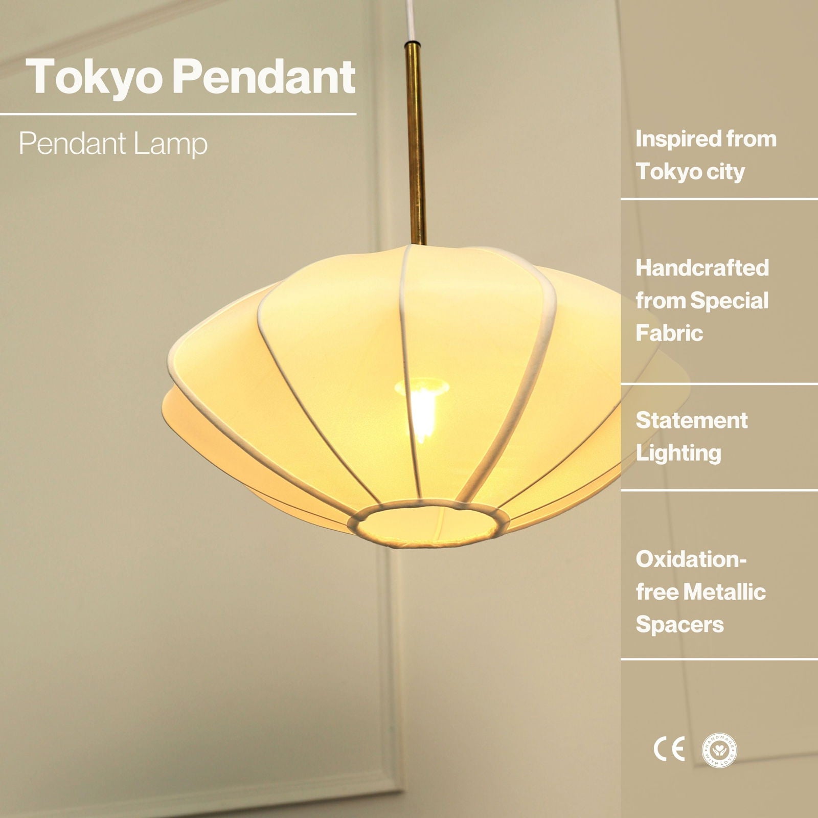 Luxe Collection Pendant Lamp - Tokyo Lamp - Premium Chiffon Fabric Pedant Light, Metallic Spacer, Soft Warm Glow, Mood Enhancement Hanging Light - FIG Living - Luxe Collection Pendant Lamp - Tokyo Lamp - Premium Chiffon Fabric Pedant Light, Metallic Spacer, Soft Warm Glow, Mood Enhancement Hanging Light - FIG Living