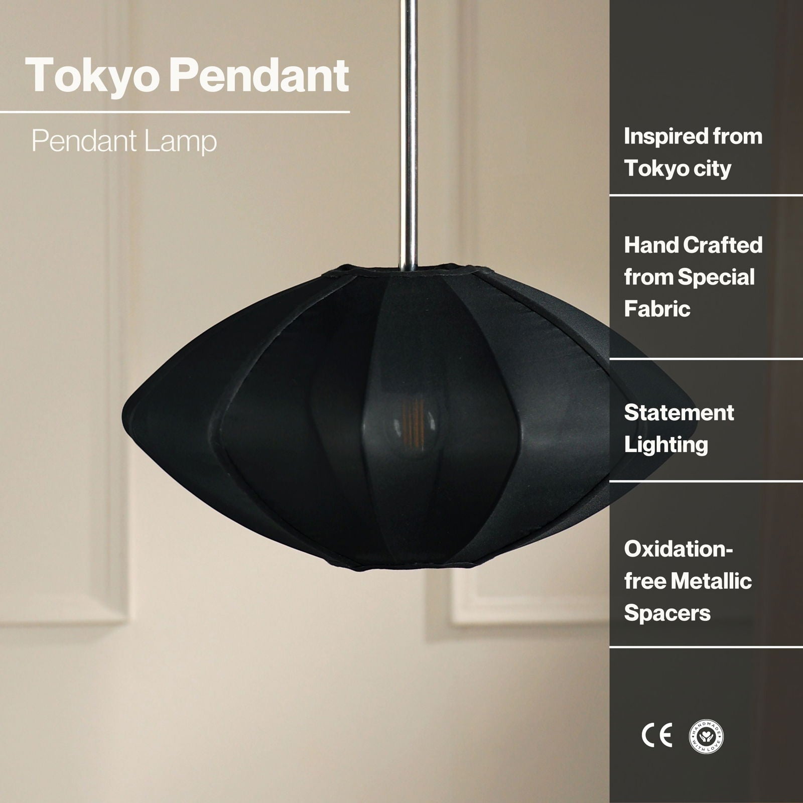 Luxe Collection Pendant Lamp - Tokyo Lamp - Premium Chiffon Fabric Pedant Light, Metallic Spacer, Soft Warm Glow, Mood Enhancement Hanging Light - FIG Living - Luxe Collection Pendant Lamp - Tokyo Lamp - Premium Chiffon Fabric Pedant Light, Metallic Spacer, Soft Warm Glow, Mood Enhancement Hanging Light - FIG Living