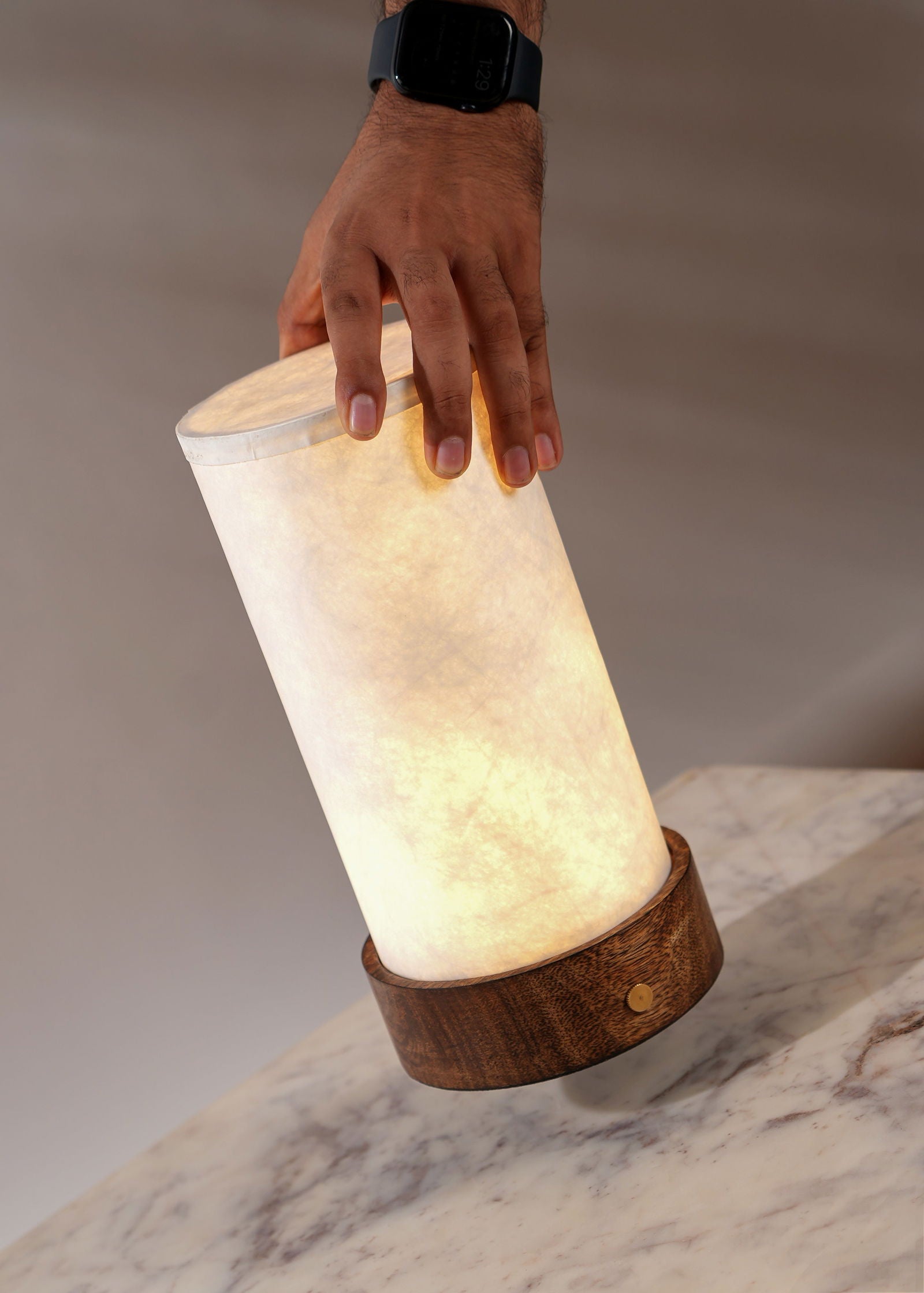 Magnus battery Table Lamp - 2900 mah battery, 8 hours back, Mango Wood Base desk lamp, 400 lumens - FIG Living - 
