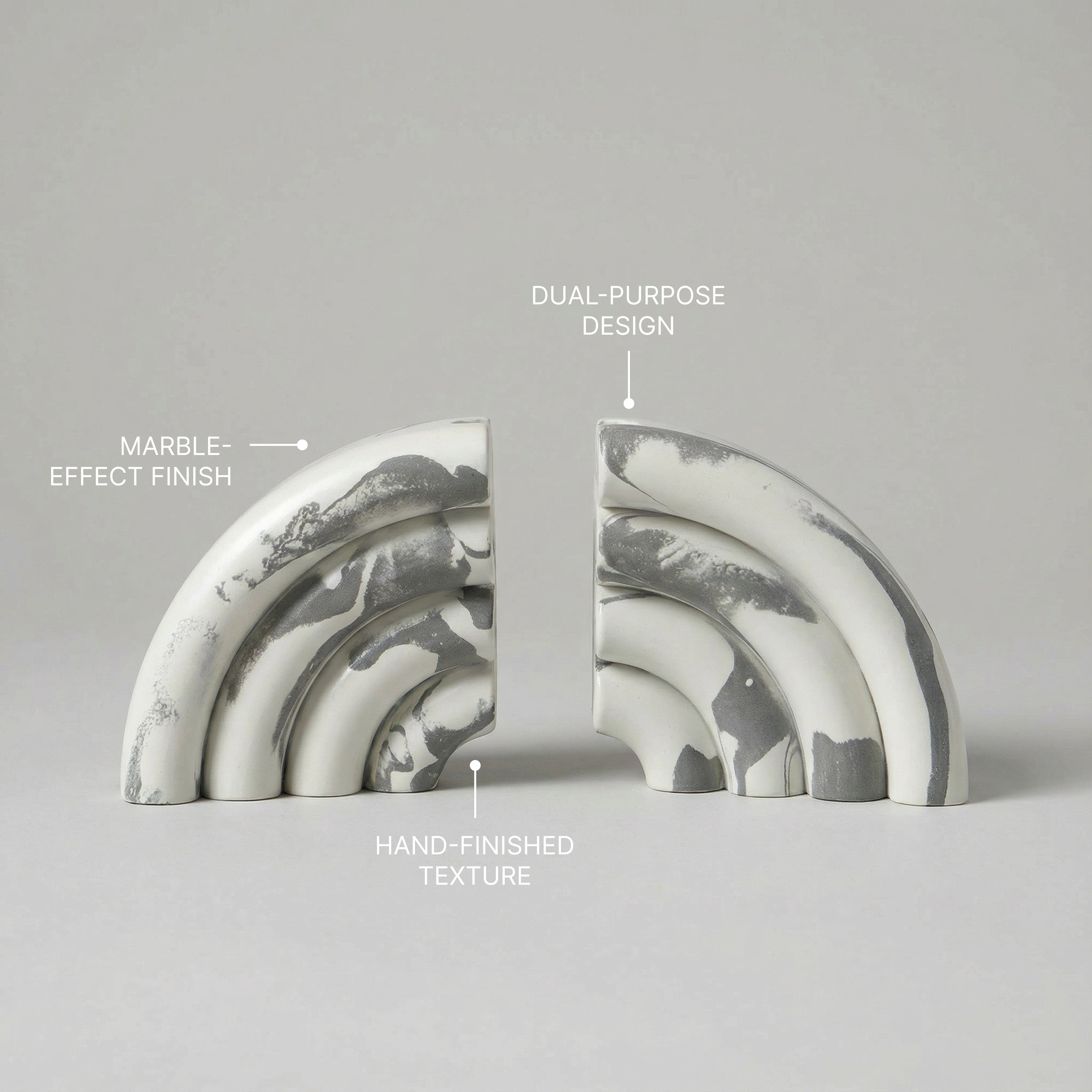 Monolith Marble Effect Bookends - Off-White