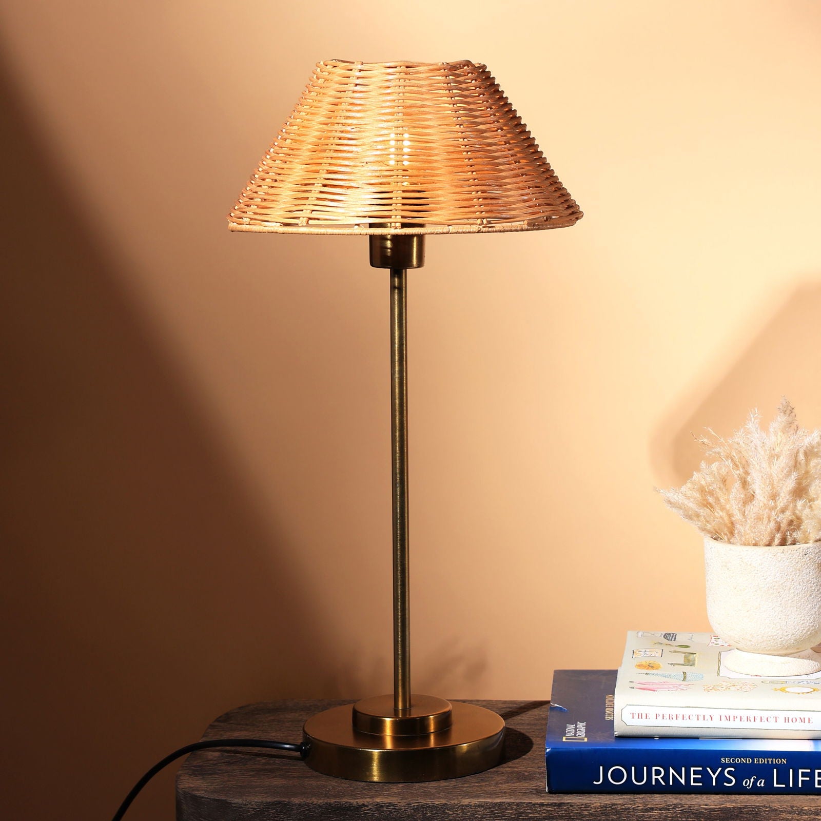Natural Cane Table Lamp - Desk Lamp Made from Rattan, Handweaving Bedside Lamp, Antique Finish of Base - FIG Living - Natural Cane Table Lamp - Desk Lamp Made from Rattan, Handweaving Bedside Lamp, Antique Finish of Base - FIG Living