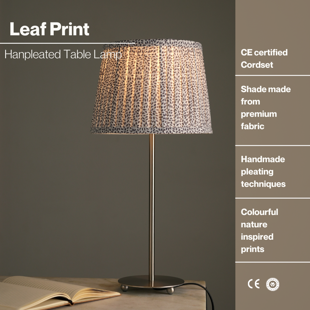 Nordic Night Table Lamp - Leaflet Flow Bedside Lamp - Made from Cotton Recycled Paper, Desk Lamp with Indian Block Printing Technique, Premium Matte Finish for Base - FIG Living - Nordic Night Table Lamp - Leaflet Flow Bedside Lamp - Made from Cotton Recycled Paper, Desk Lamp with Indian Block Printing Technique, Premium Matte Finish for Base - FIG Living