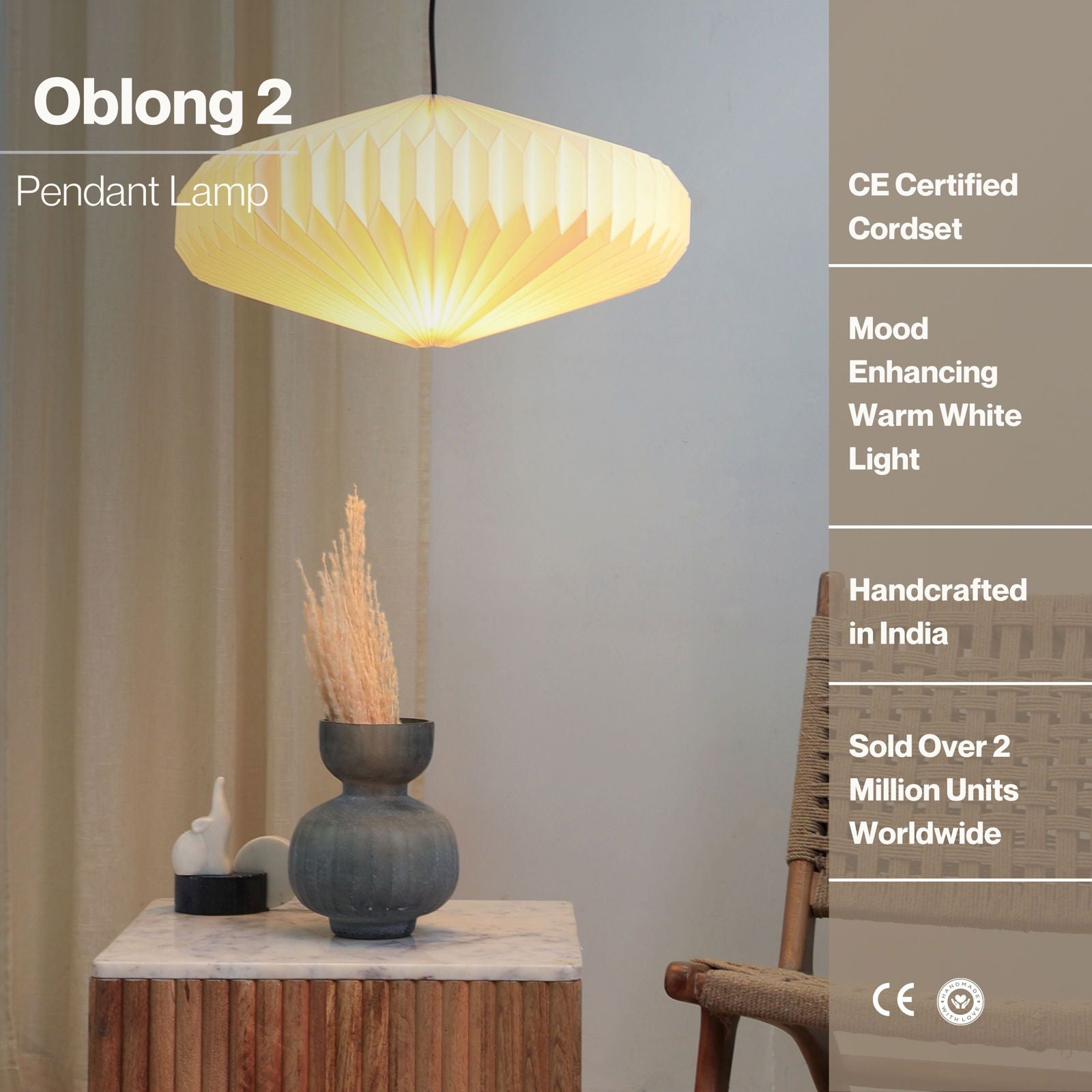 Oblong 2 Pendant Lamp - Paper Origami Pendant Light, Handpleating, Origami Lampshade, Scandinavian Design Hanging Light - FIG Living - Oblong 2 Pendant Lamp - Paper Origami Pendant Light, Handpleating, Origami Lampshade, Scandinavian Design Hanging Light - FIG Living