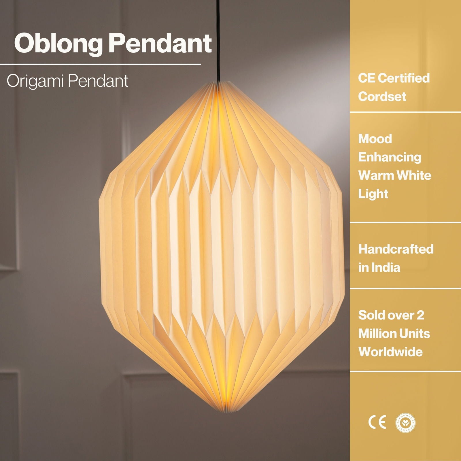 Oblong Origami Pendant Lamp - Paper Origami Pendant Light, Handpleating, Origami Lampshade, Scandinavian Design Hanging Light - FIG Living - Oblong Origami Pendant Lamp - Paper Origami Pendant Light, Handpleating, Origami Lampshade, Scandinavian Design Hanging Light - FIG Living