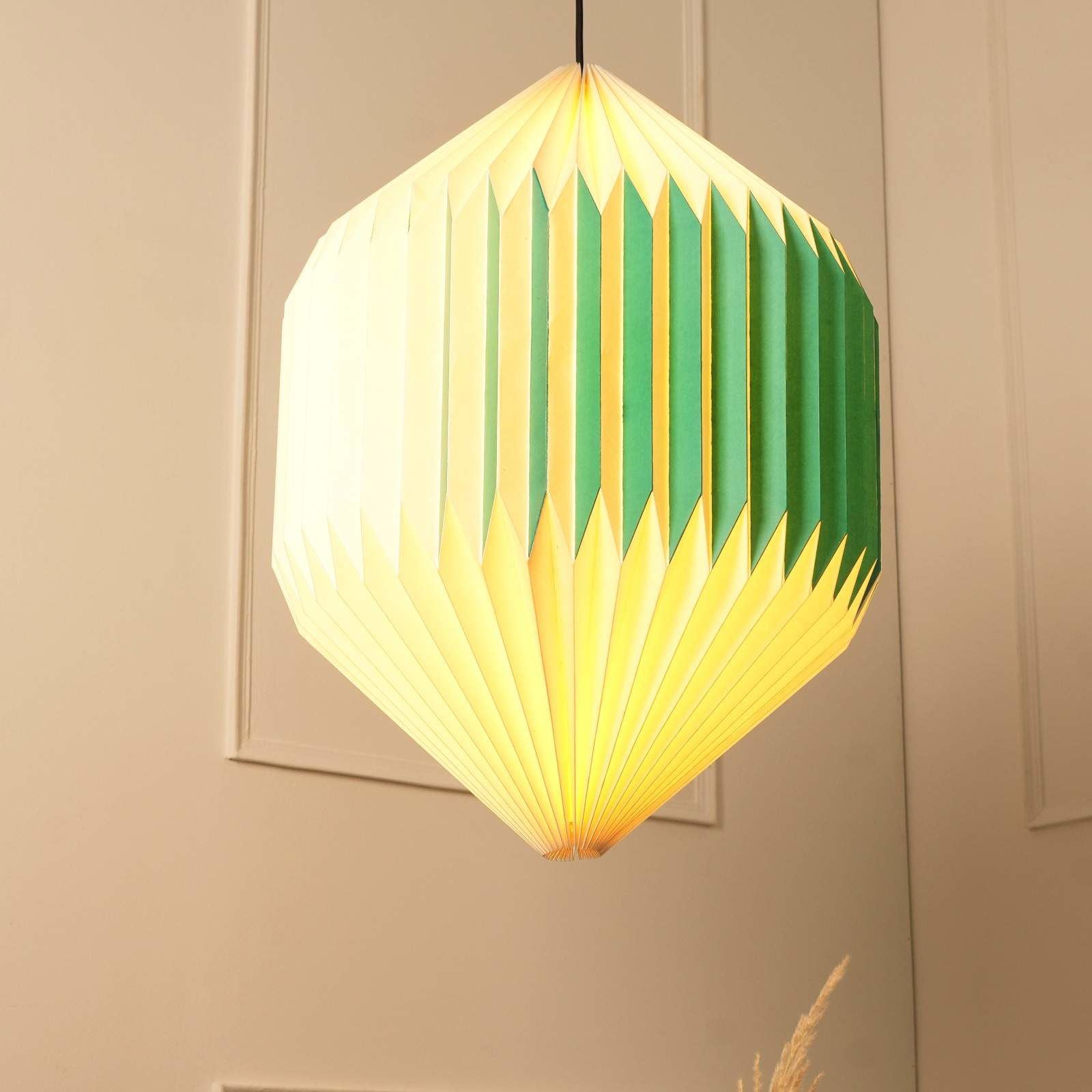 Oblong Pendant Lamp - Paper Origami Pendant Light , Handpleating, Origami Lampshade, Scandinavian Design Hanging Light - FIG Living - Oblong Pendant Lamp - Paper Origami Pendant Light , Handpleating, Origami Lampshade, Scandinavian Design Hanging Light - FIG Living