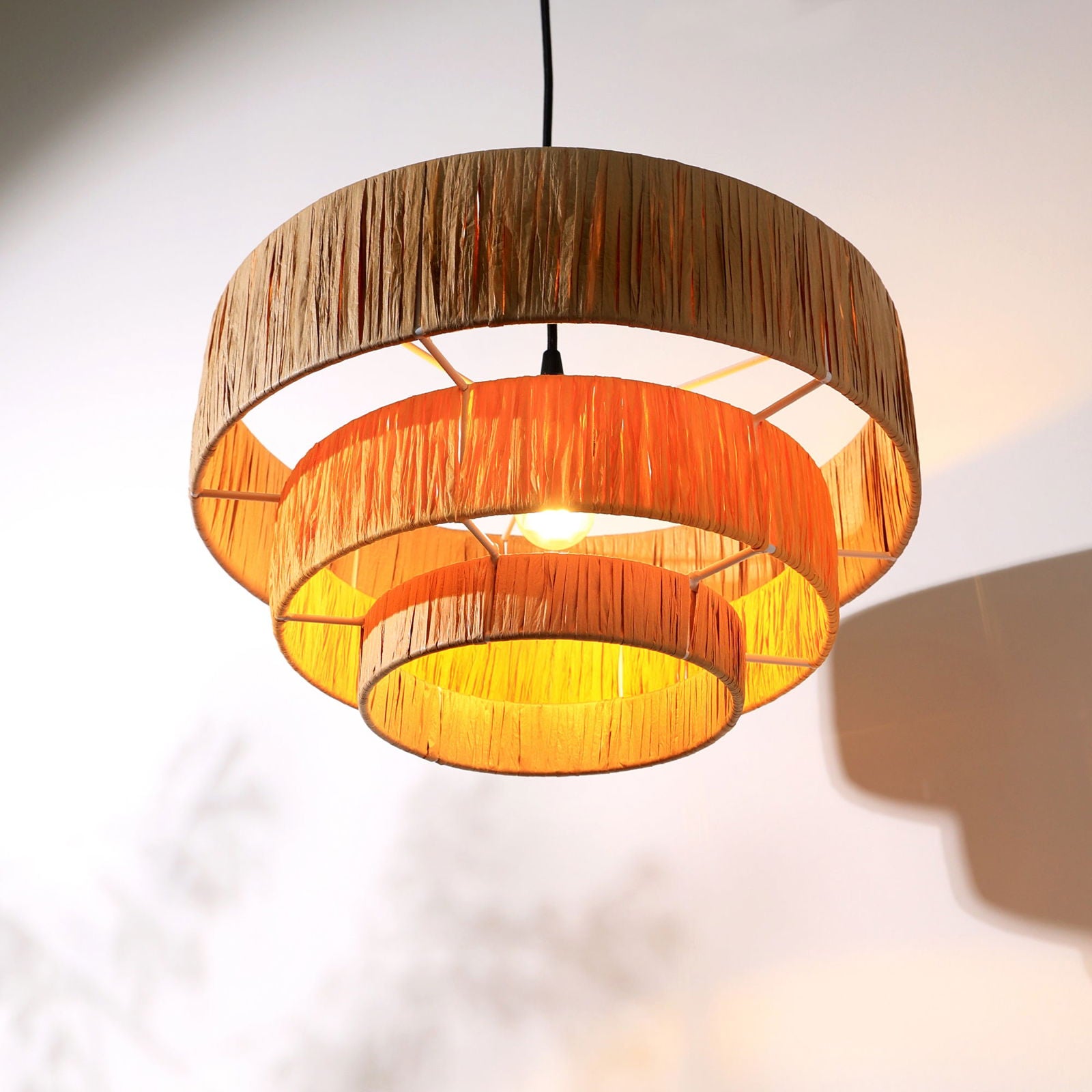 Ombre Pendant Lamp - Raffia Hanging Light, Handmade Pendant Light, Modern Decorative Lighting - FIG Living - Ombre Pendant Lamp - Raffia Hanging Light, Handmade Pendant Light, Modern Decorative Lighting - FIG Living