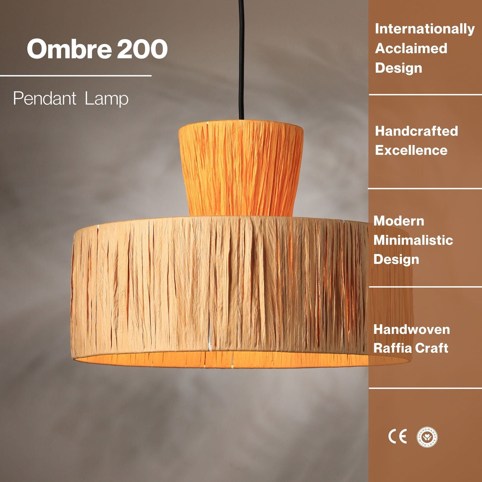 Ombre Pendant Lamp - Raffia Hanging Light, Handmade Pendant Light, Modern Decorative Lighting - FIG Living - Ombre Pendant Lamp - Raffia Hanging Light, Handmade Pendant Light, Modern Decorative Lighting - FIG Living