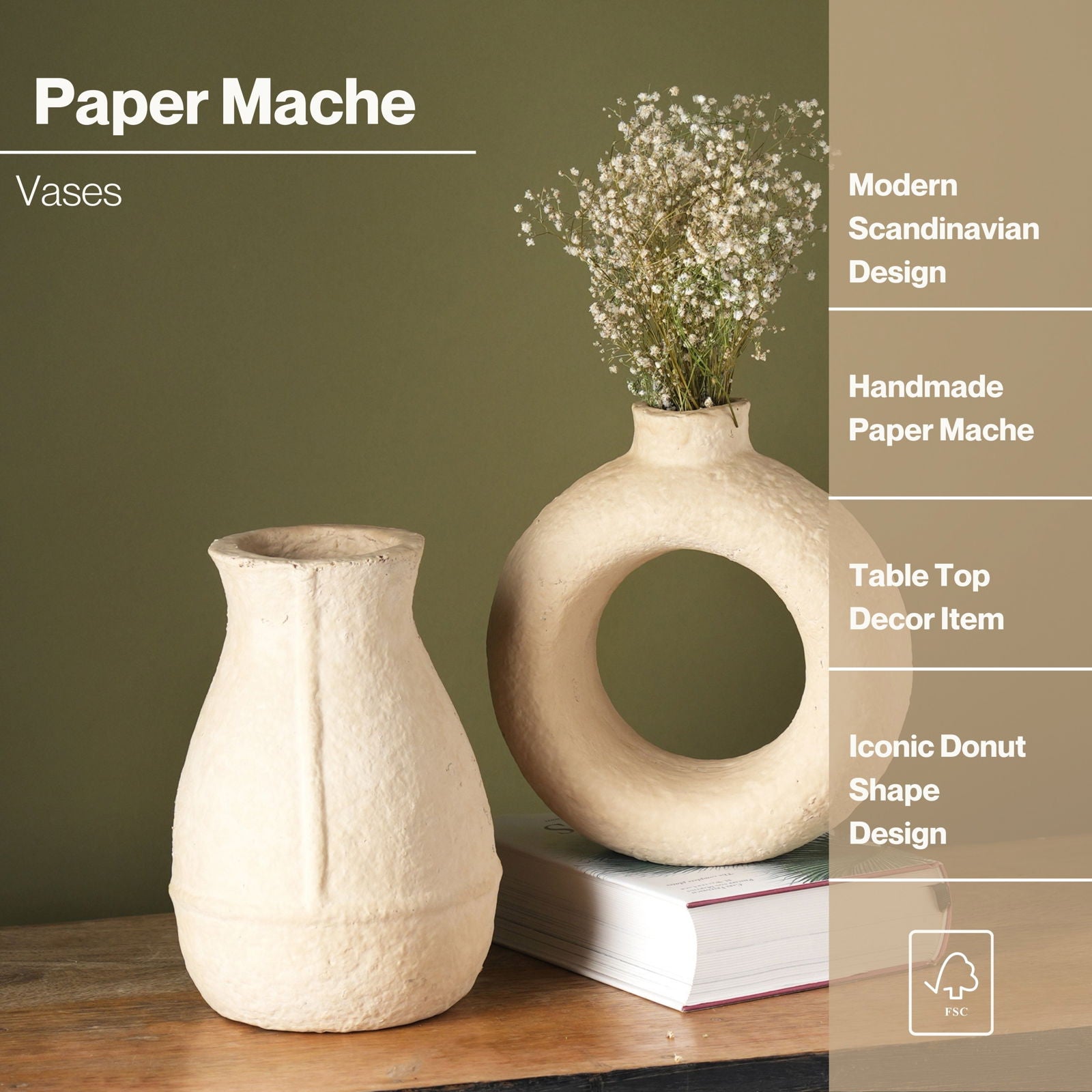 Paper Mache Vase, White Minimal Shape, flower vases - FIG Living - Paper Mache Vase, White Minimal Shape, flower vases - FIG Living