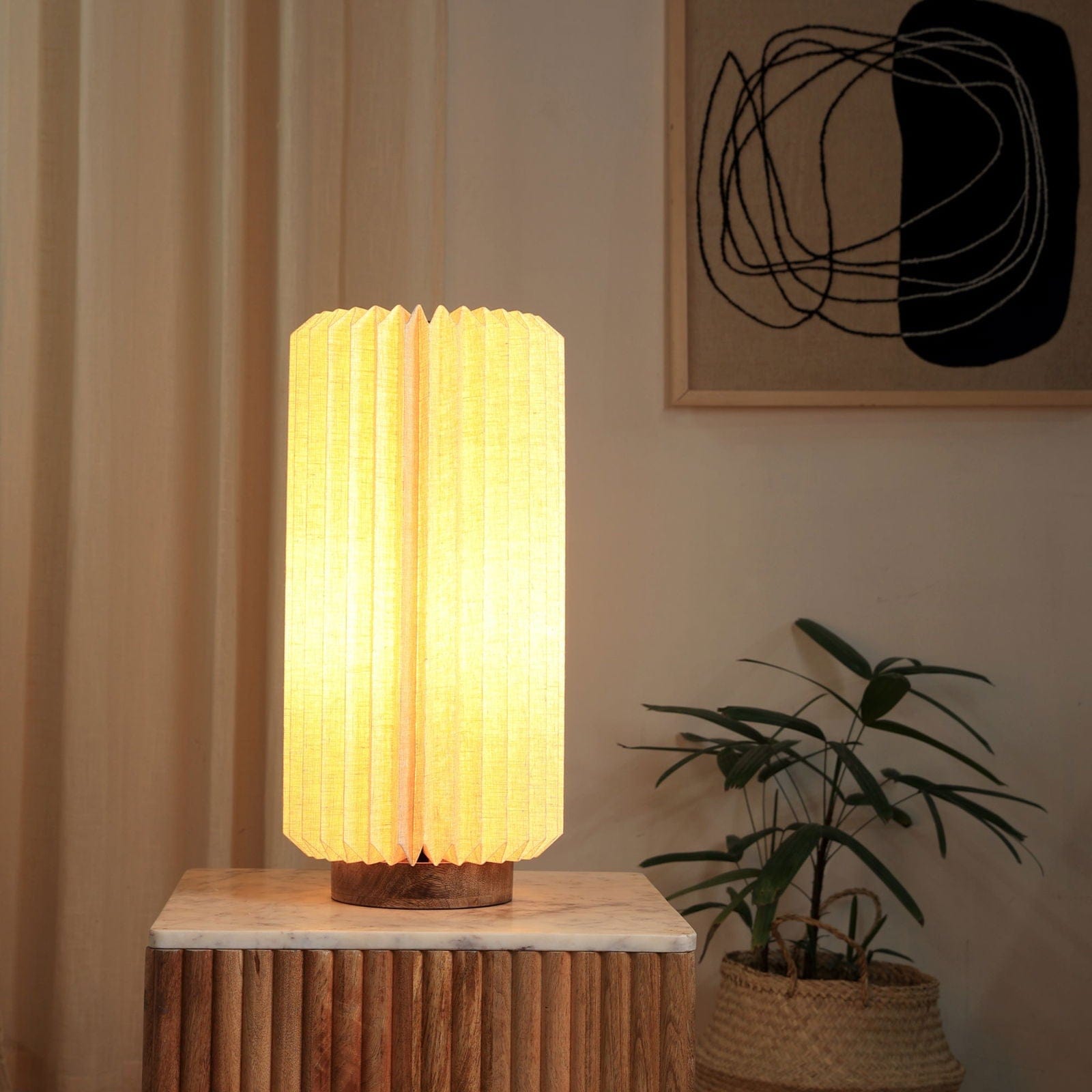Serenity Table Lamp - Linen Bedside Lamp - Mango Wood Base Desk Lamp - FIG Living - Serenity Table Lamp - Linen Bedside Lamp - Mango Wood Base Desk Lamp - FIG Living