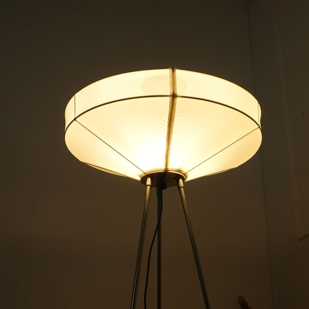 Space Rover Floor Lamp - Tripod Floor Light, Nickle Base and Elegant Fabric Shade Tripod Standing Lamp - FIG Living - Space Rover Floor Lamp - Tripod Floor Light, Nickle Base and Elegant Fabric Shade Tripod Standing Lamp Image