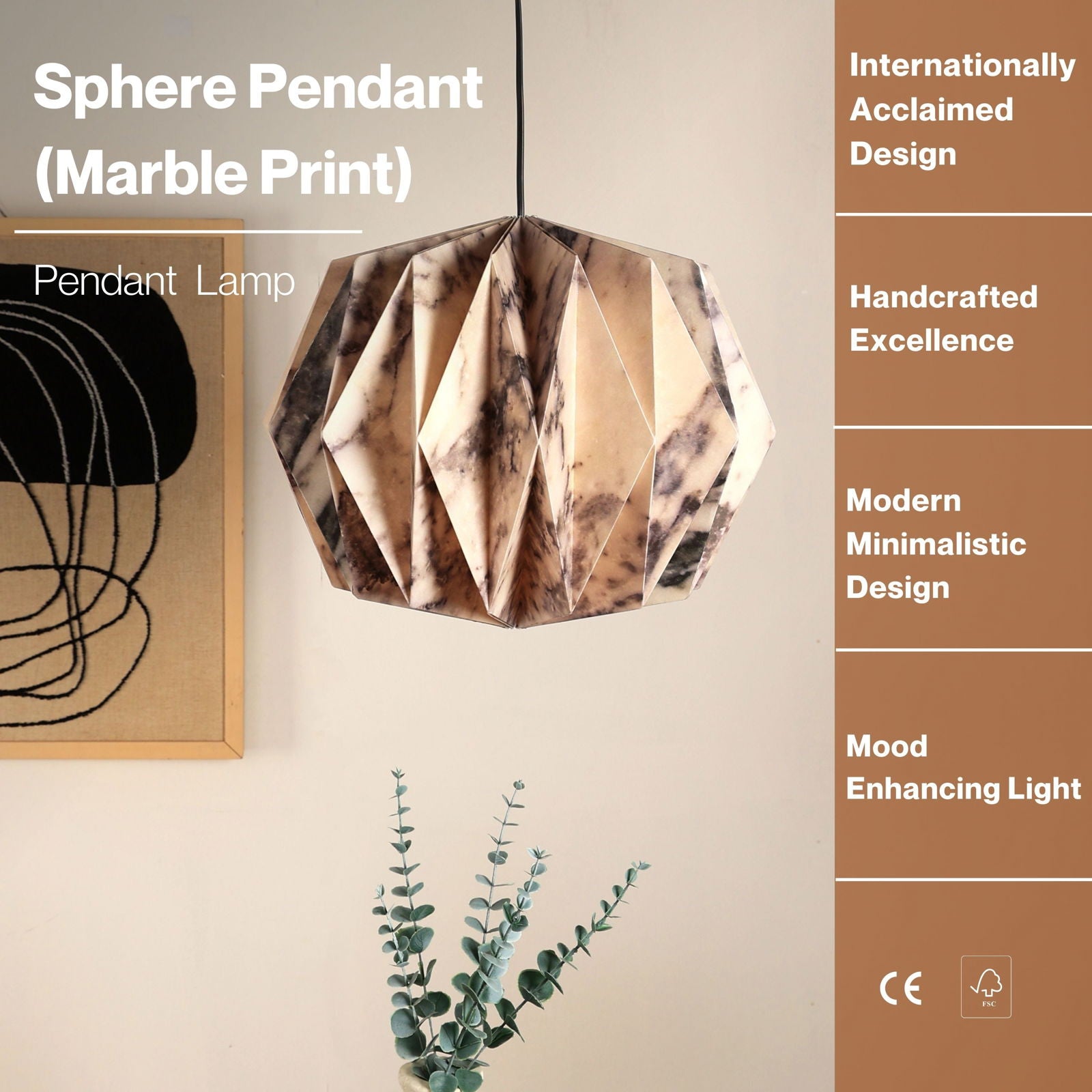 Sphere Pendant LIght (Marble Print) - Marble Print, Origami Pendant Lamp, Best Design Messe Frankfurt Trends 2024 For Hanging Light - FIG Living - Sphere Pendant LIght (Marble Print) - Marble Print, Origami Pendant Lamp, Best Design Messe Frankfurt Trends 2024 For Hanging Light - FIG Living