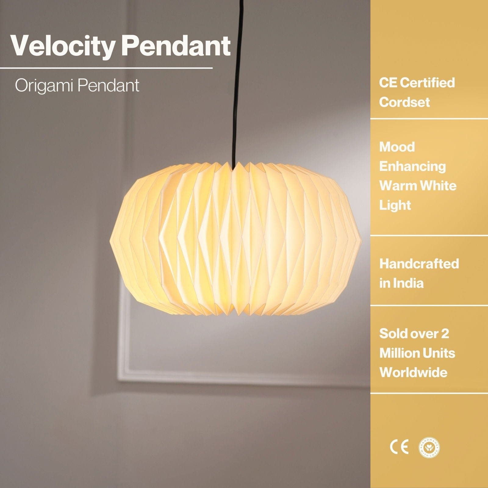 Velocity Origami Pendant Lamp - Paper Origami Pendant Light, Handpleating, Origami Lampshade, Scandinavian Design Hanging Light - FIG Living - Velocity Origami Pendant Lamp - Paper Origami Pendant Light, Handpleating, Origami Lampshade, Scandinavian Design Hanging Light - FIG Living